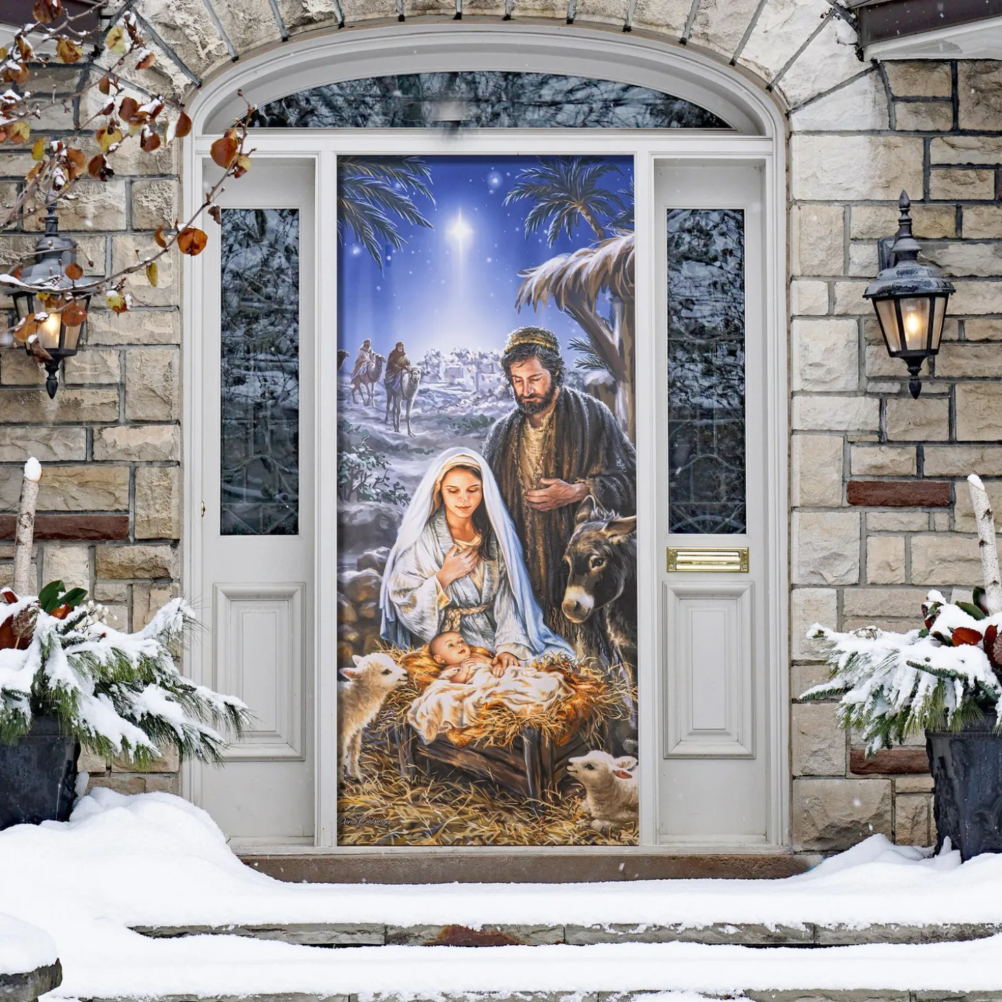 Bunting & Banners>Plow & Hearth A Savior is Born Premium Door Cover