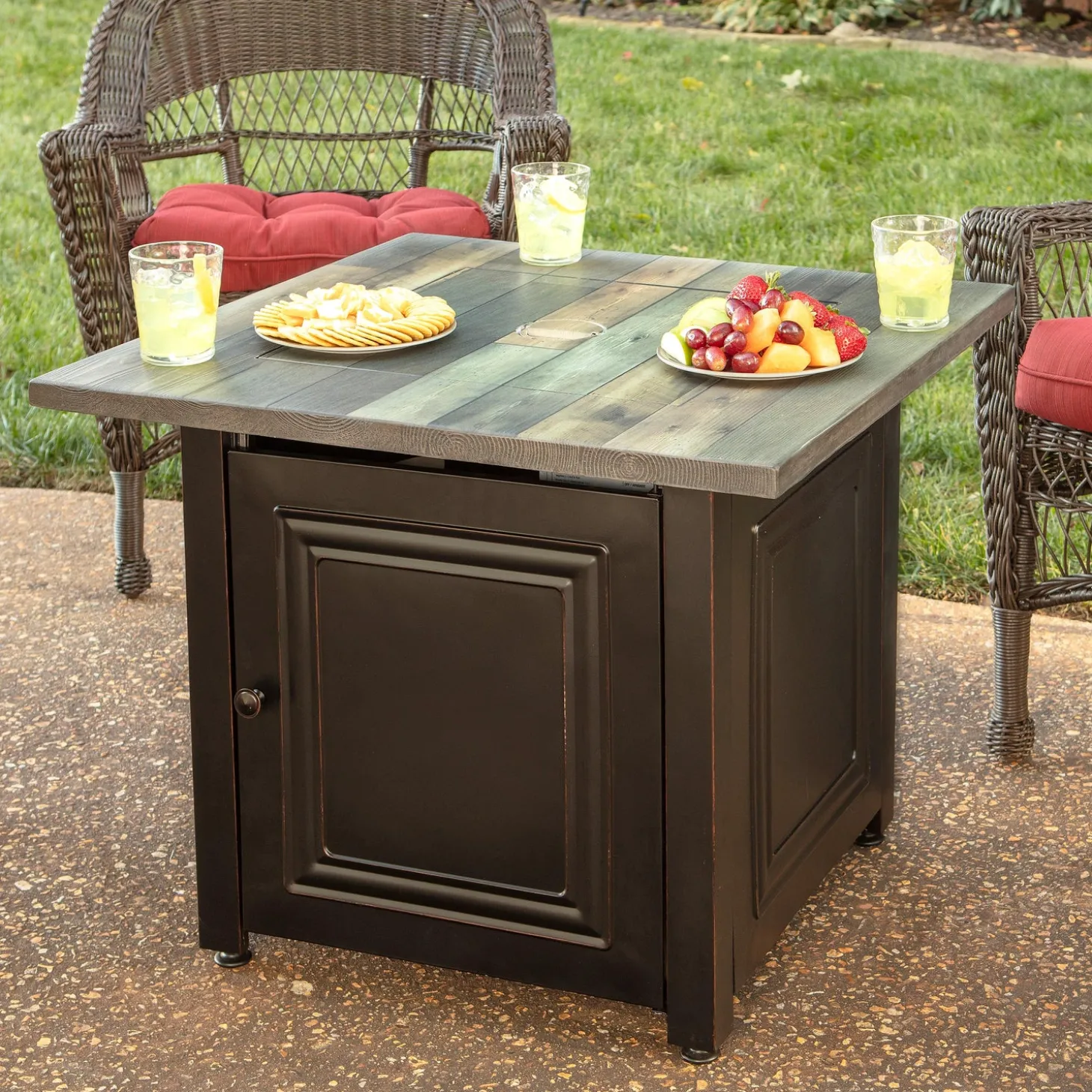 Fire Pits | Fire Pits>Plow & Hearth Aberdeen Outdoor LP Gas Fire Pit with Printed Resin Mantel, 30"