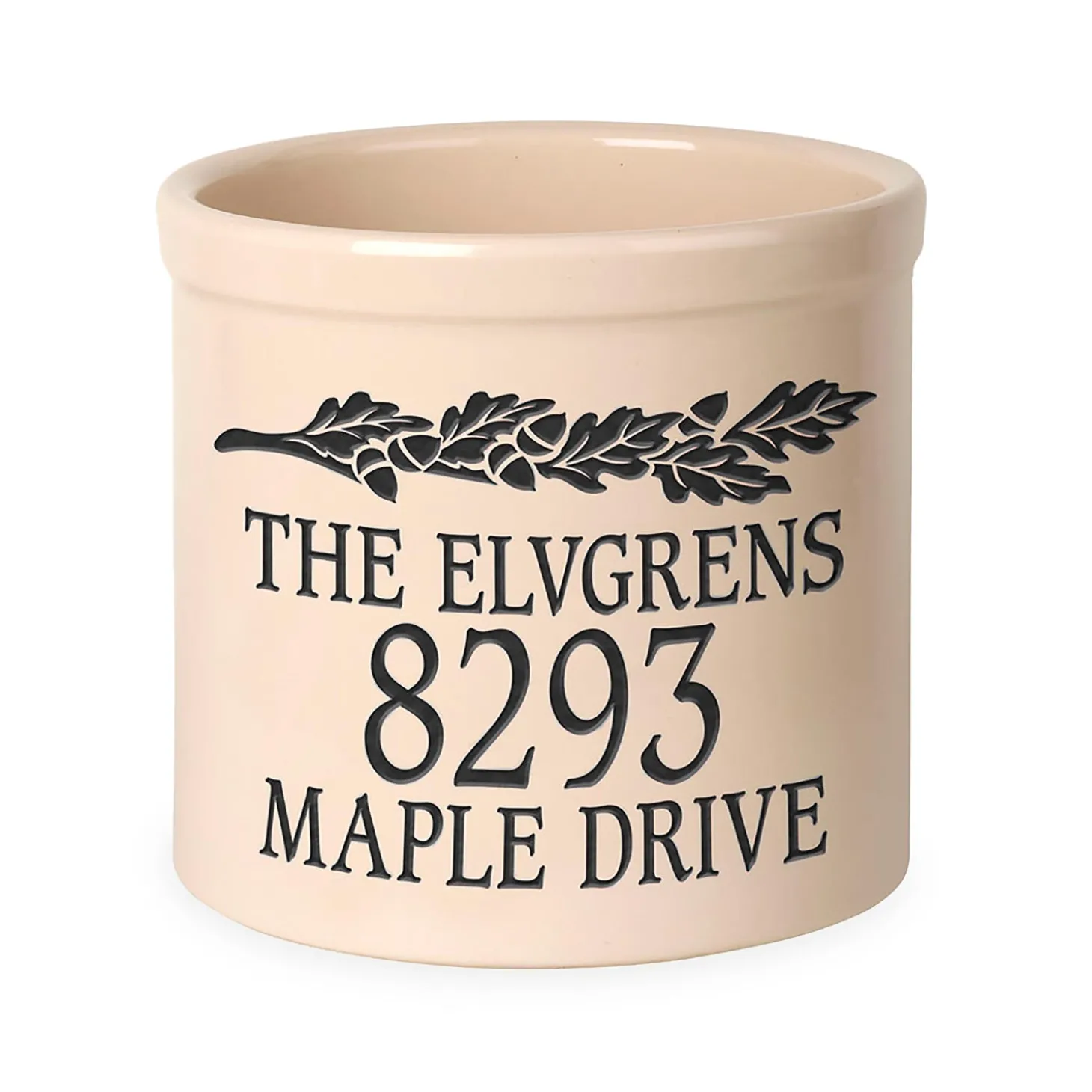 Planters & Plant Stands>Plow & Hearth Acorn Personalized Address Crock With Name And House Number