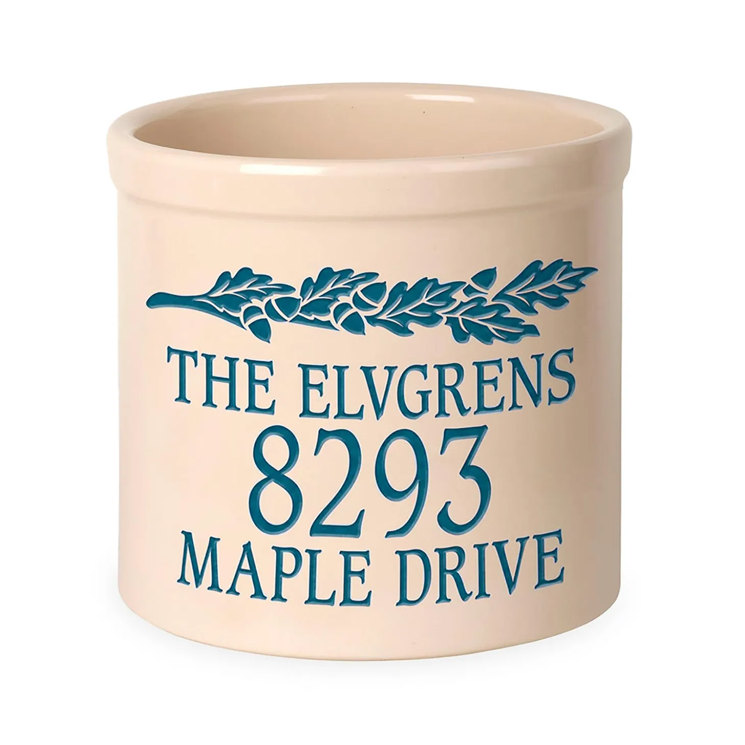 Planters & Plant Stands>Plow & Hearth Acorn Personalized Address Crock With Name And House Number