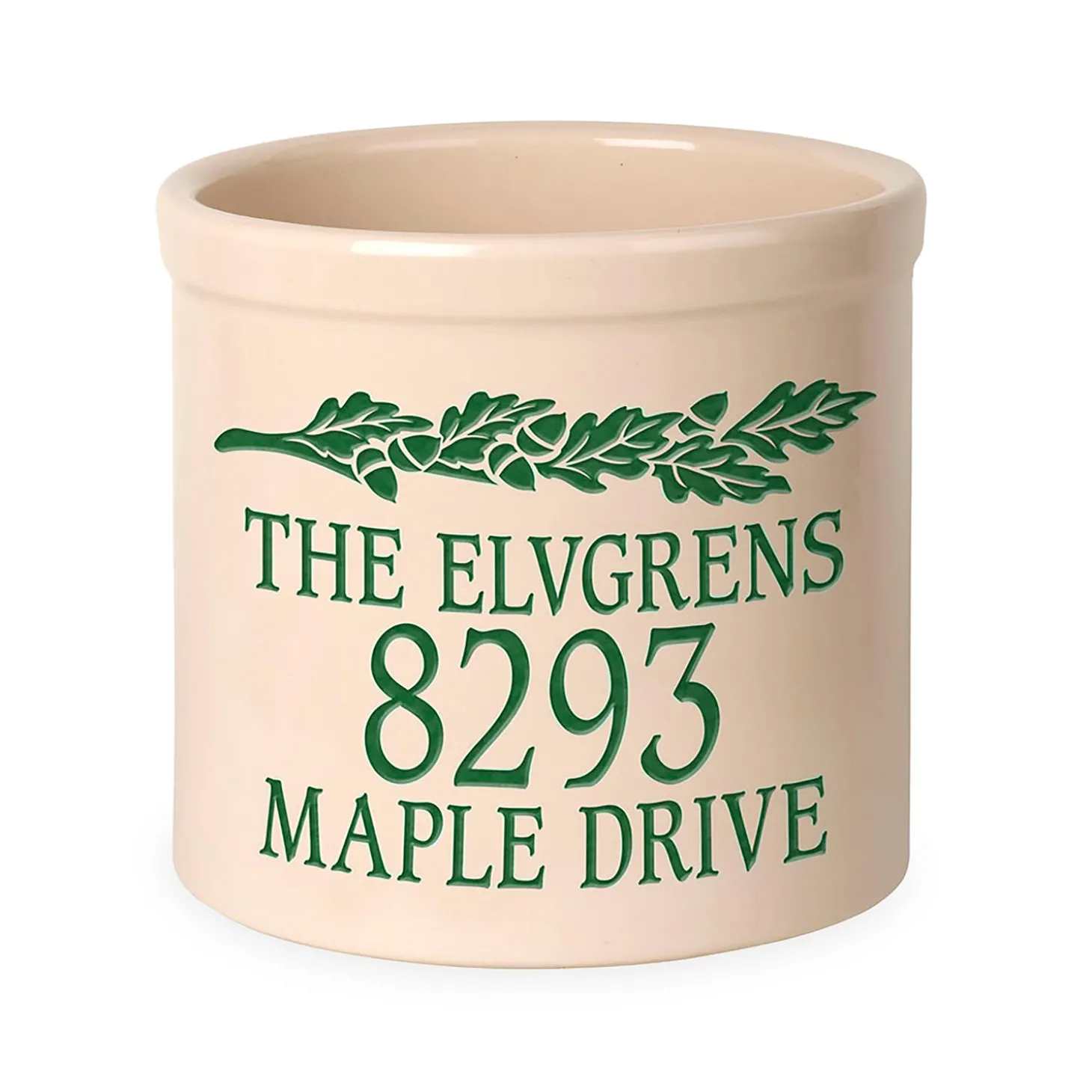 Planters & Plant Stands>Plow & Hearth Acorn Personalized Address Crock With Name And House Number
