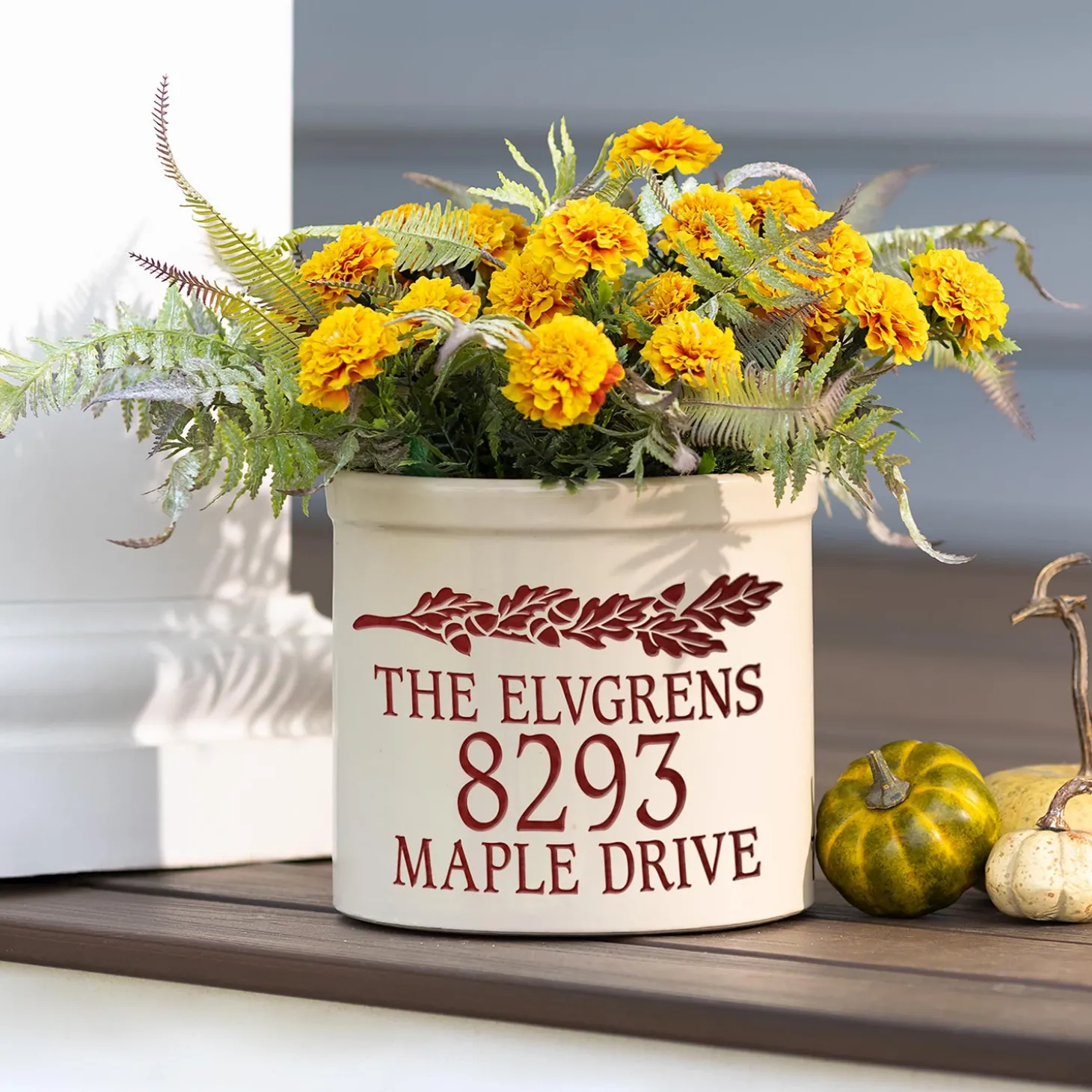 Planters & Plant Stands>Plow & Hearth Acorn Personalized Address Crock With Name And House Number