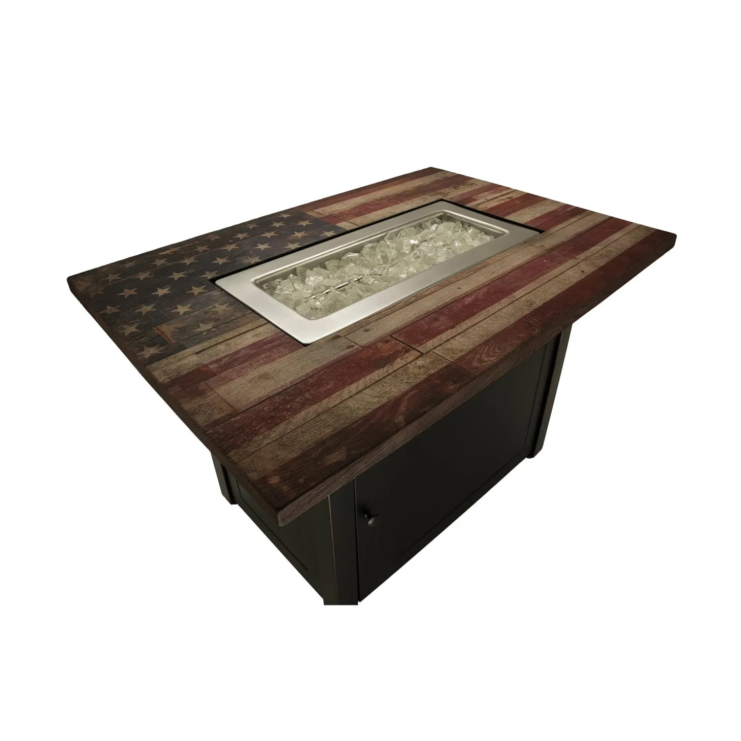 Fire Pits | Fire Pits>Plow & Hearth Americana Propane Gas Fire Pit with Faux Wood Tabletop and Glass Rocks