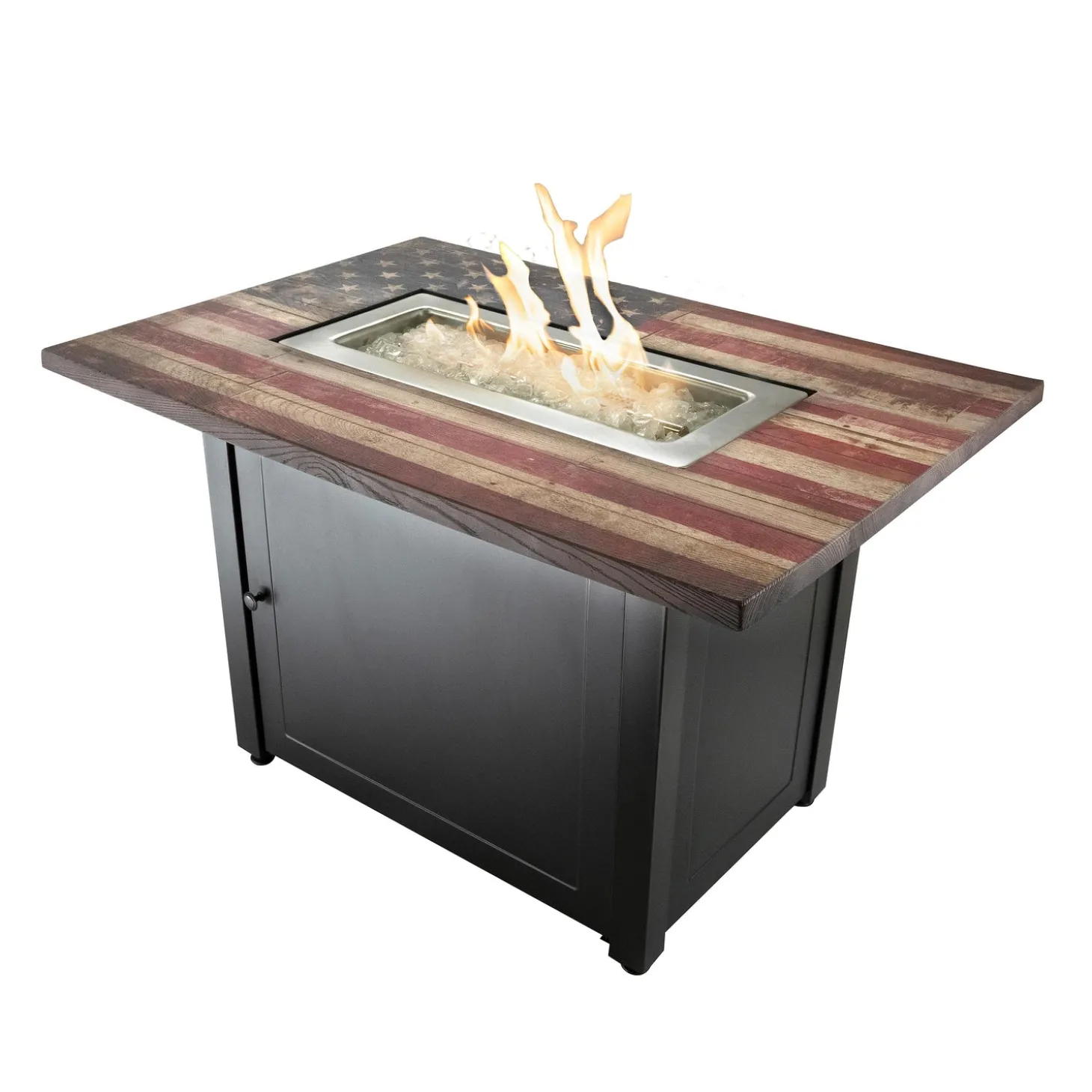 Fire Pits | Fire Pits>Plow & Hearth Americana Propane Gas Fire Pit with Faux Wood Tabletop and Glass Rocks