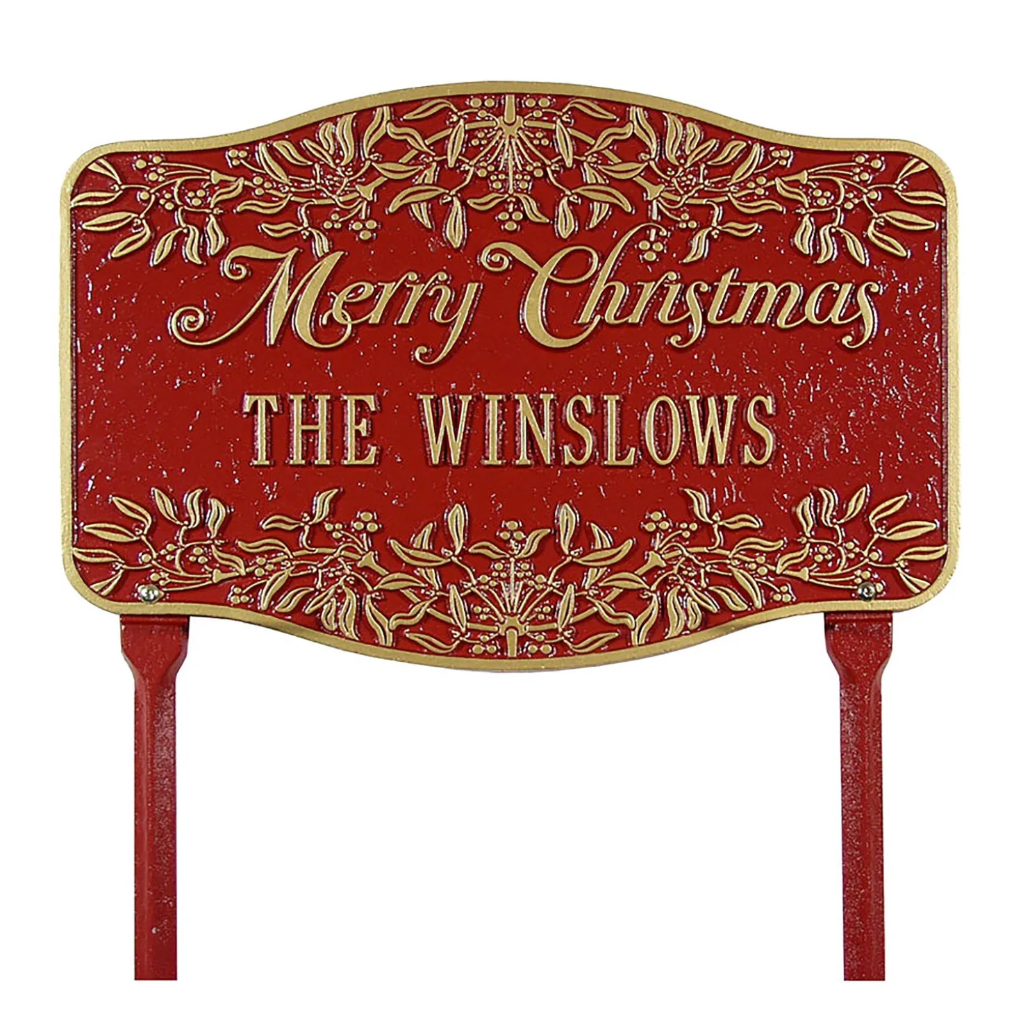Garden Stakes>Plow & Hearth American-Made Personalized Merry Christmas Yard Sign In Cast Aluminum