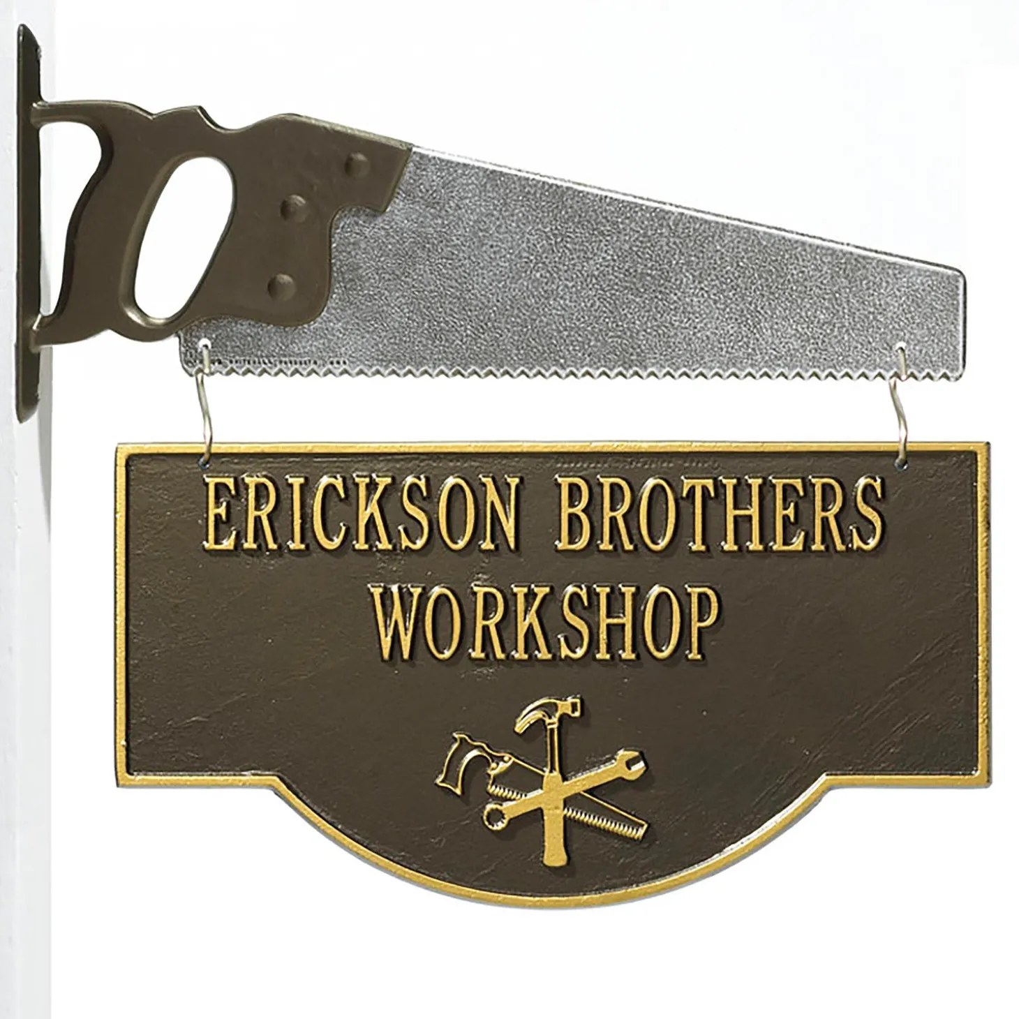 Address Signs & Wall Plaques>Plow & Hearth American-Made Personalized 2-Sided Workshop Sign With Saw Bracket In Cast Aluminum