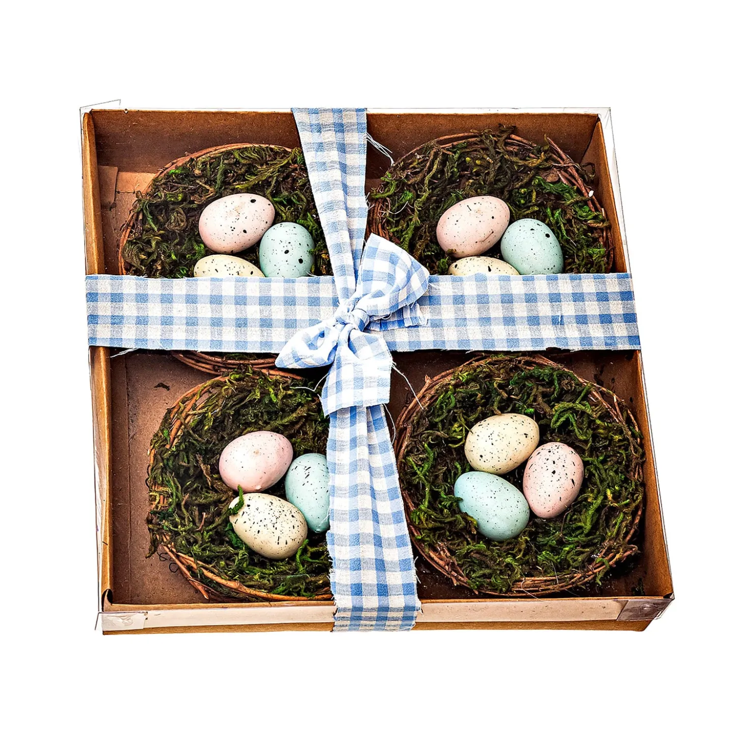 Faux Flowers & Plants>Plow & Hearth Artificial Easter Bird Nest Table Décor in Gift Box, Set of 4