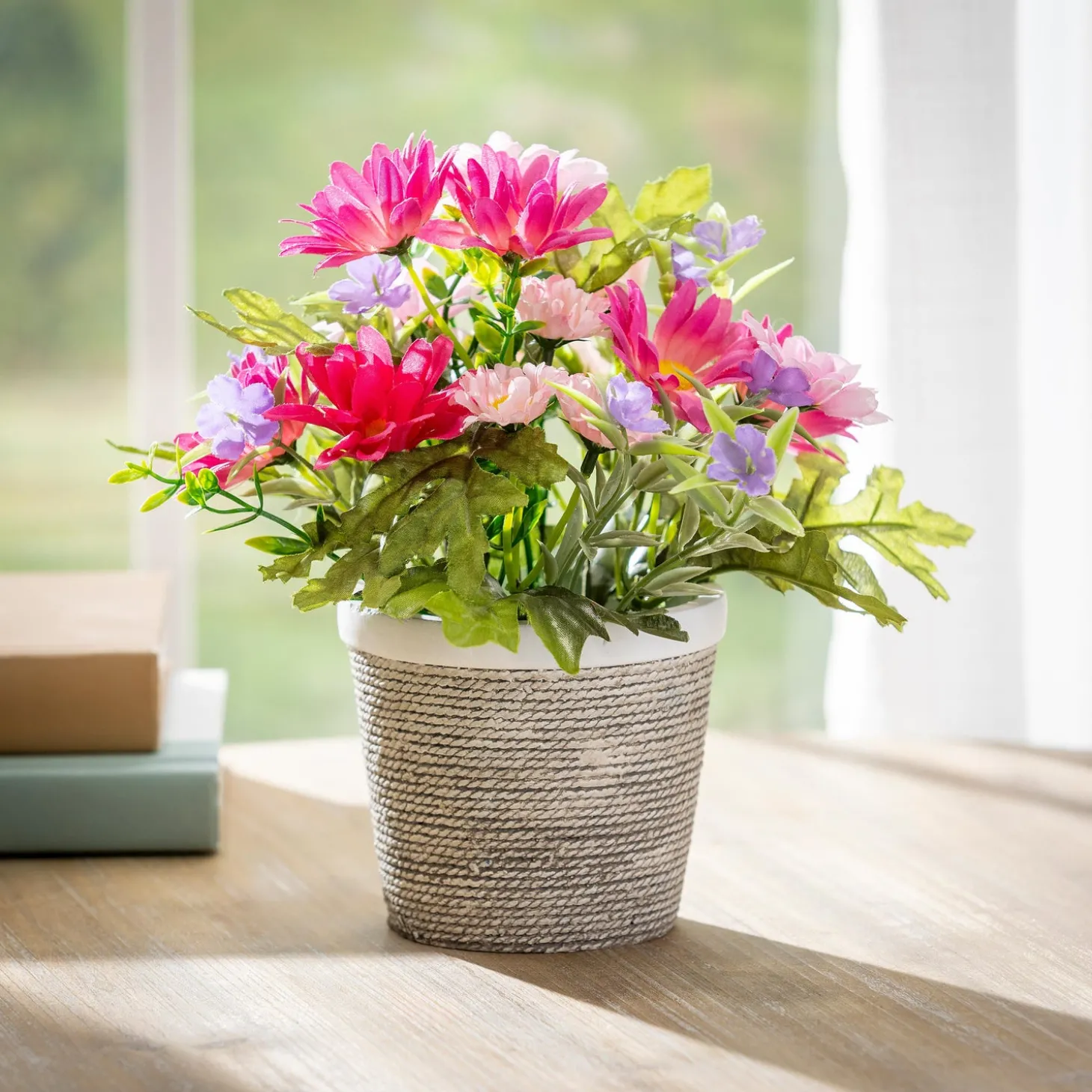 Decorative Accents | Faux Flowers & Plants>Plow & Hearth Artificial Floral Arrangement in Basket Table Décor, 9"H