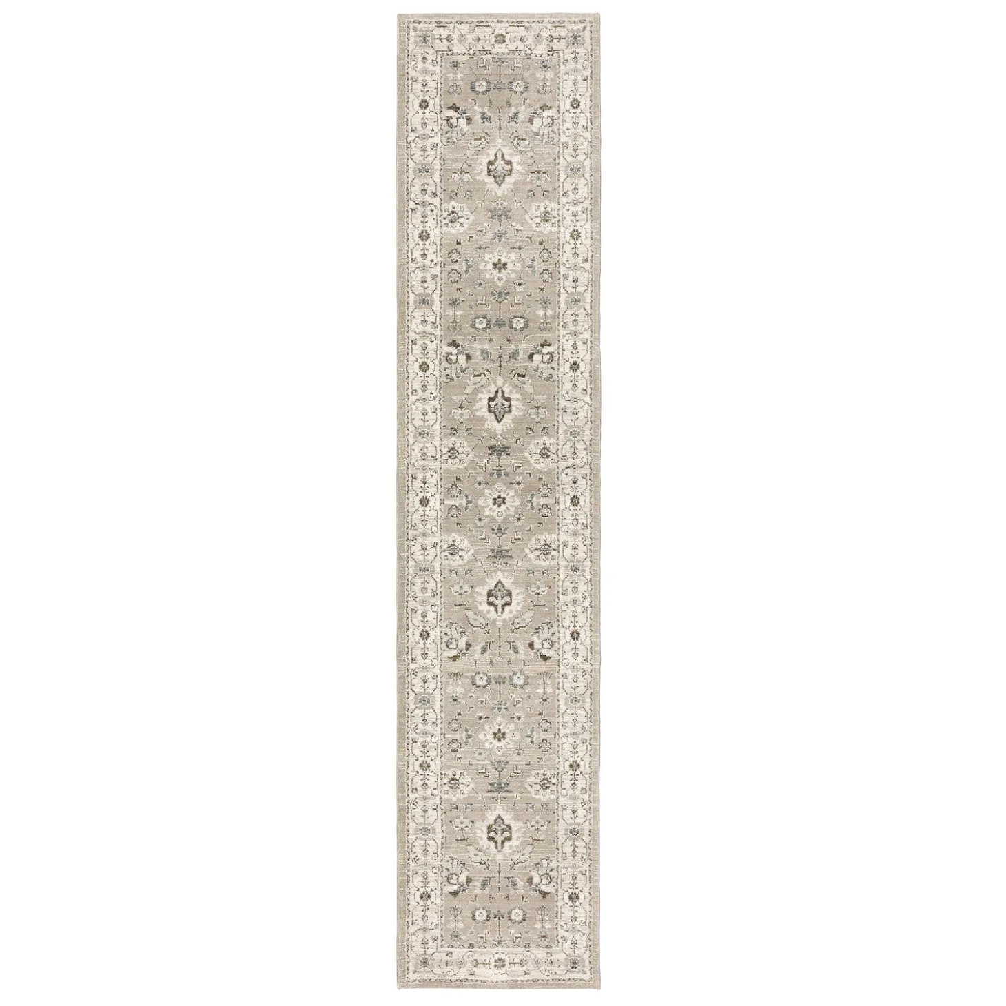 Area Rugs>Plow & Hearth Ashland Daybreak Synthetic Blend Indoor Border Runner, 2'3" x 8' Beige