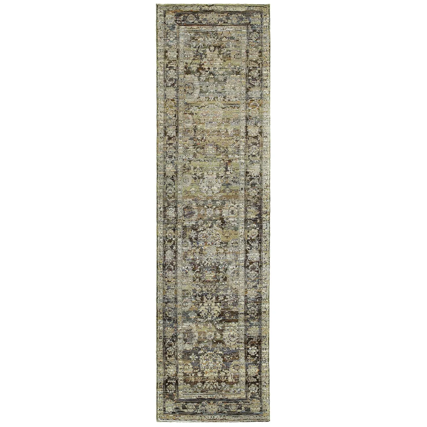 Area Rugs>Plow & Hearth Ashland Evening Synthetic Blend Indoor Border Rug, 5'3" x 7'3" Green