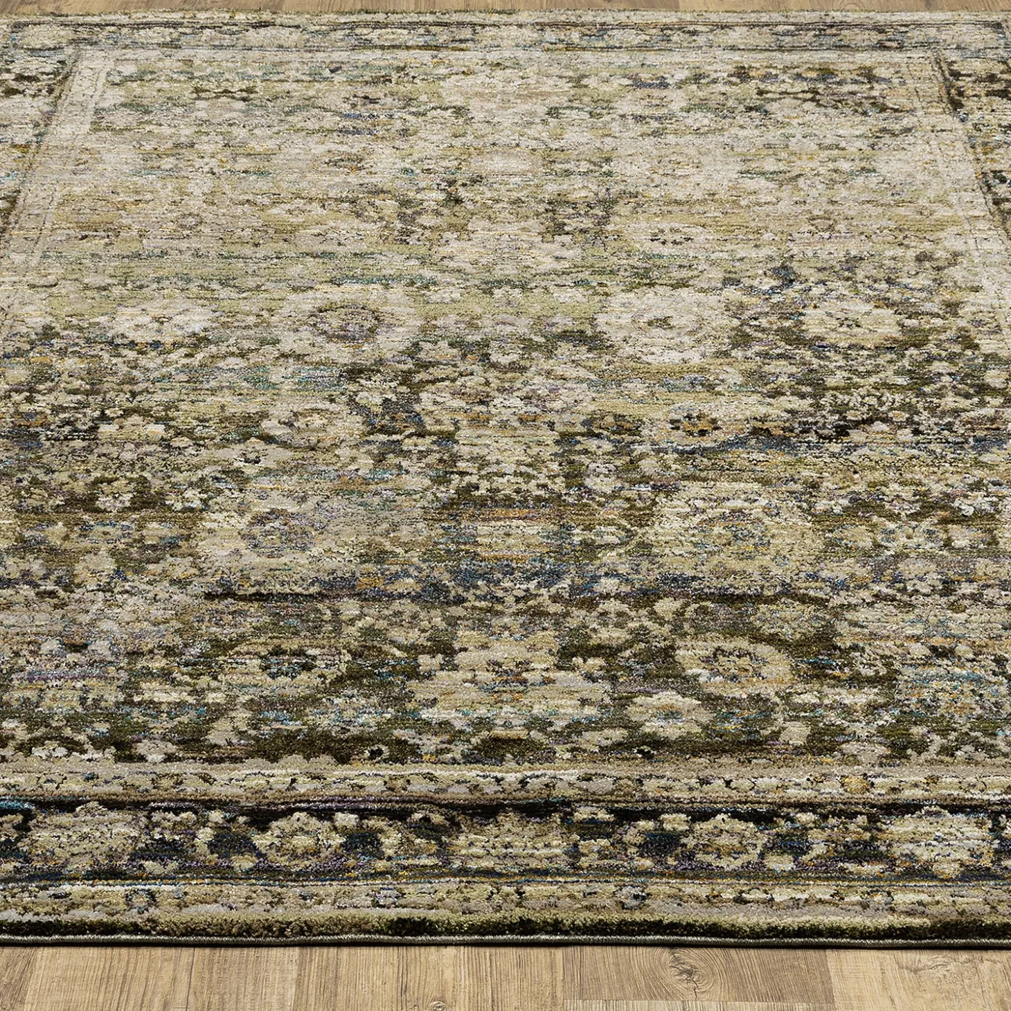 Area Rugs>Plow & Hearth Ashland Evening Synthetic Blend Indoor Border Rug, 7'10" x 10'10" Green