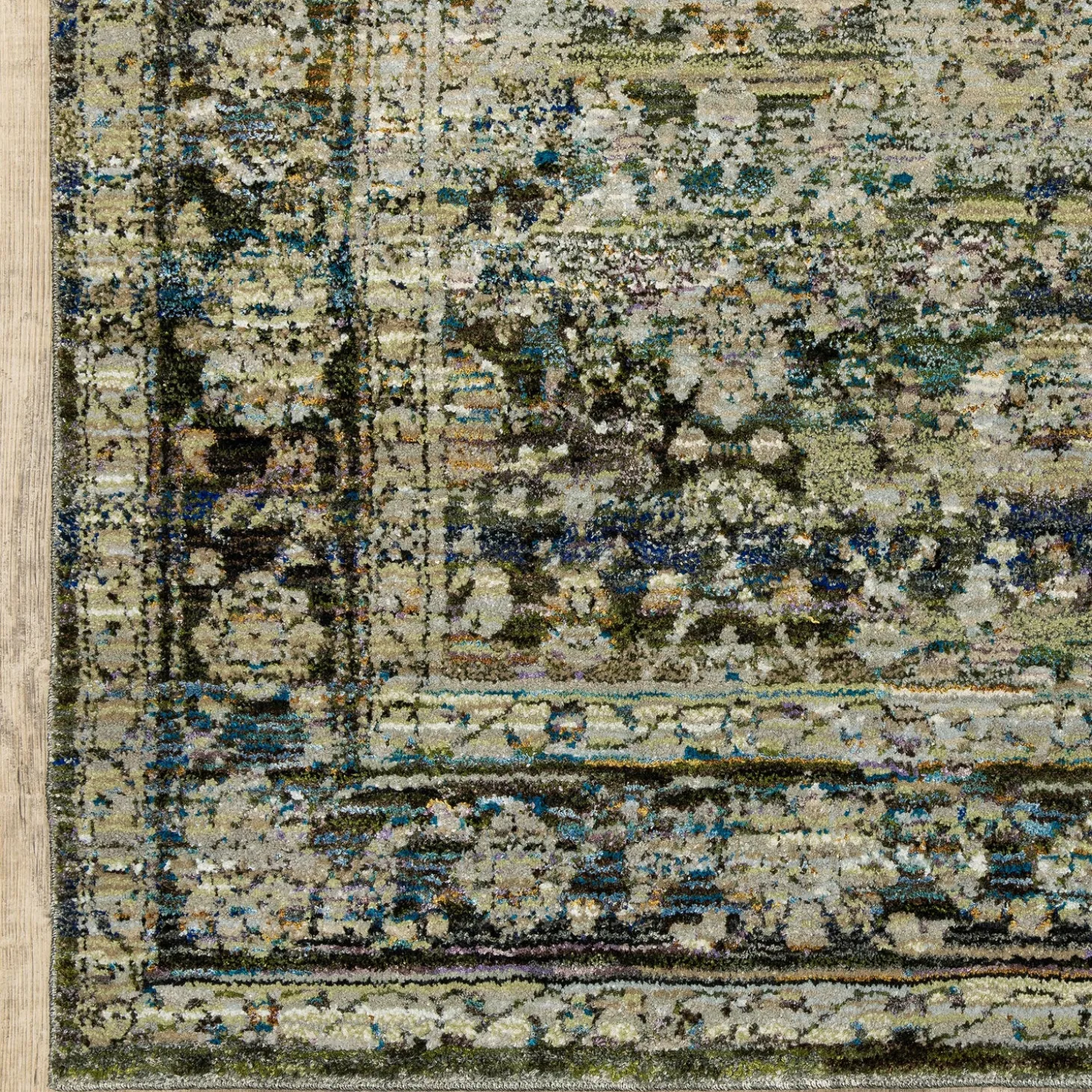 Area Rugs>Plow & Hearth Ashland Evening Synthetic Blend Indoor Border Rug, 1'10" x 3'2" Green