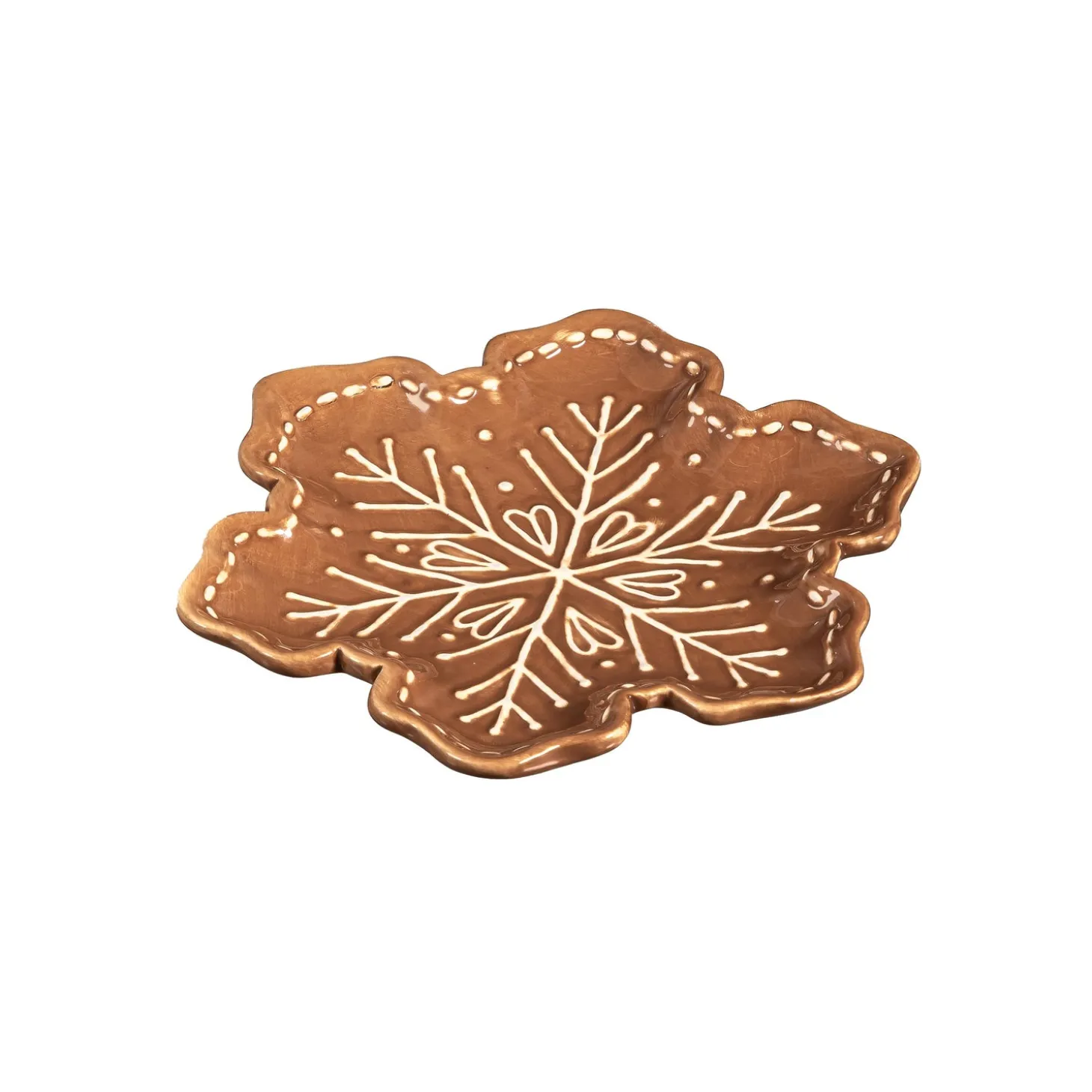 Plates & Platters>Plow & Hearth Baking Spirits Bright Plate Gingerbread Snowflake Shaped Embossed Ceramic Appetizer Plate, 8"