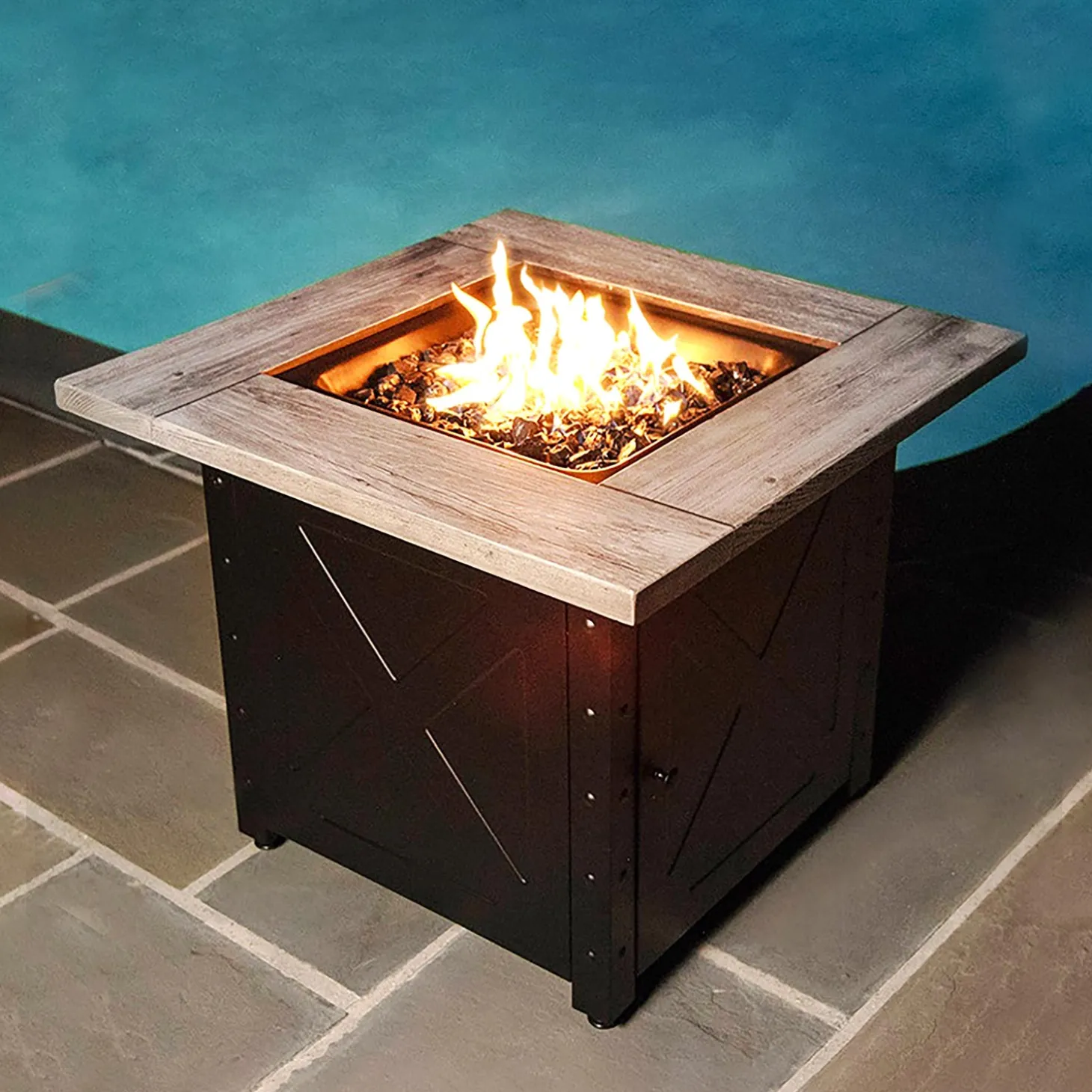 Fire Pits | Fire Pits>Plow & Hearth Barnesdale Outdoor LP Gas Fire Pit with Printed Resin Mantel, 30"