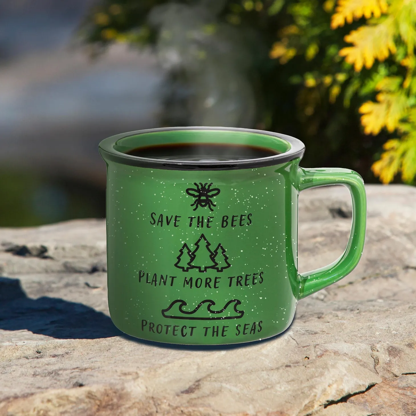 Coffee & Tea Cups>Plow & Hearth Bees, Trees, and Seas Ceramic Cozy Cup, 15oz, Gift Box
