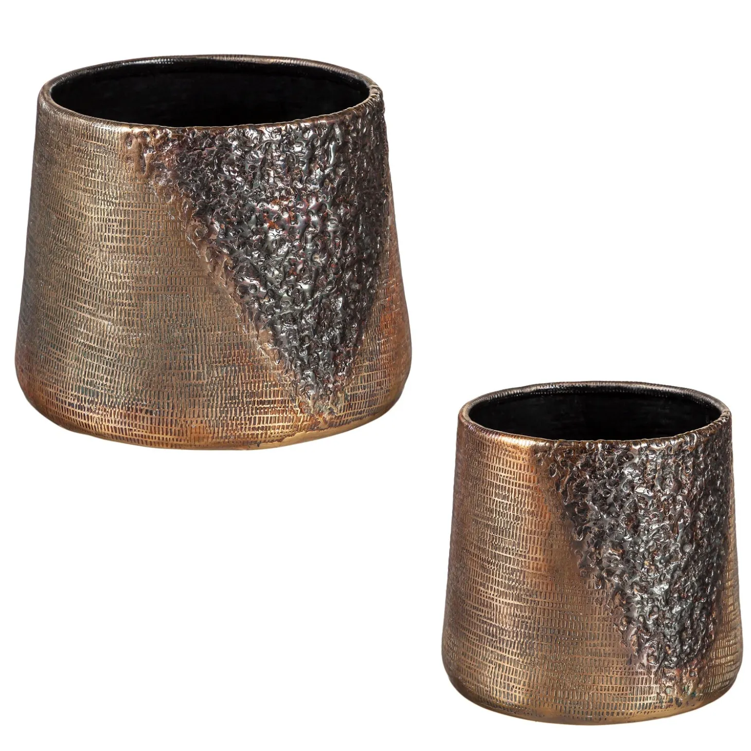 Planters & Plant Stands>Plow & Hearth Bronze Metal Planter with Burnt Finish, Set of 2