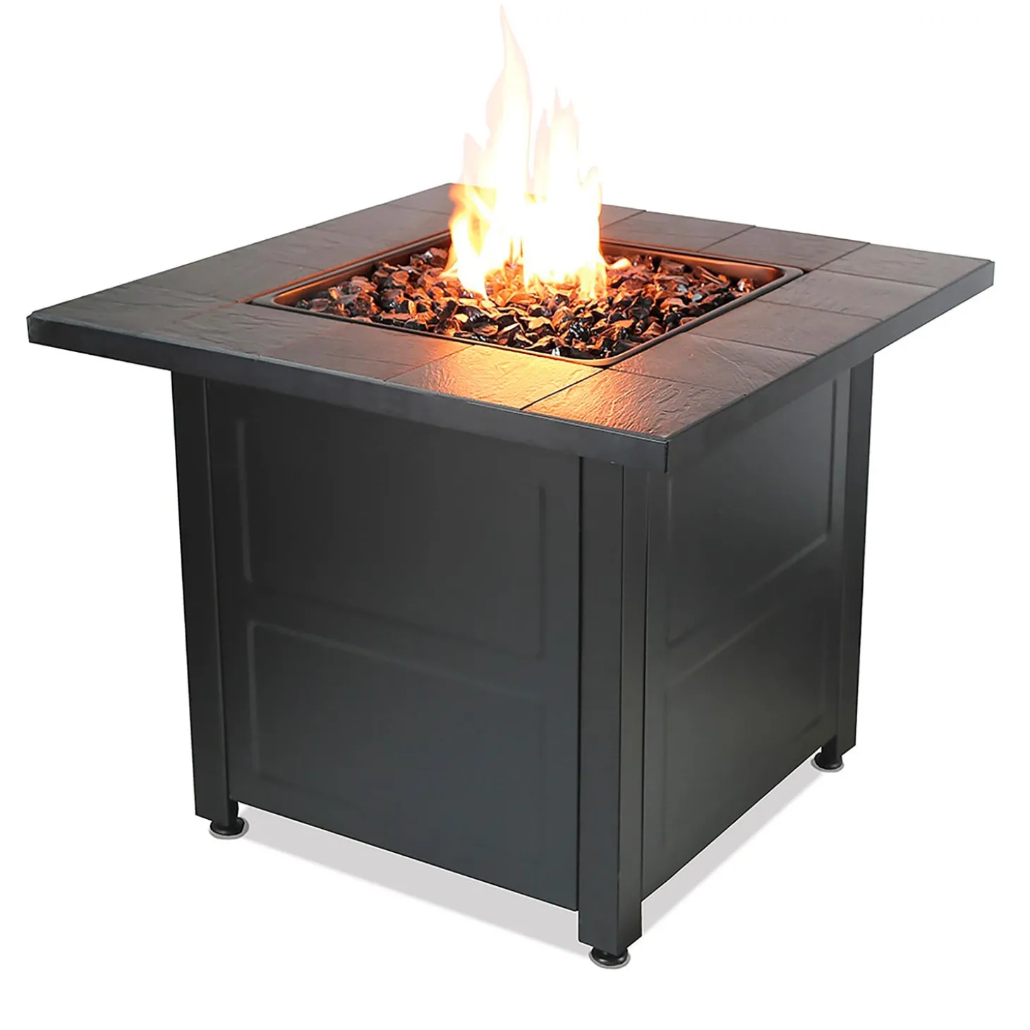 Fire Pits | Fire Pits>Plow & Hearth Brookdale Outdoor LP Gas Fire Pit with Stamped Tile Mantel, 30"