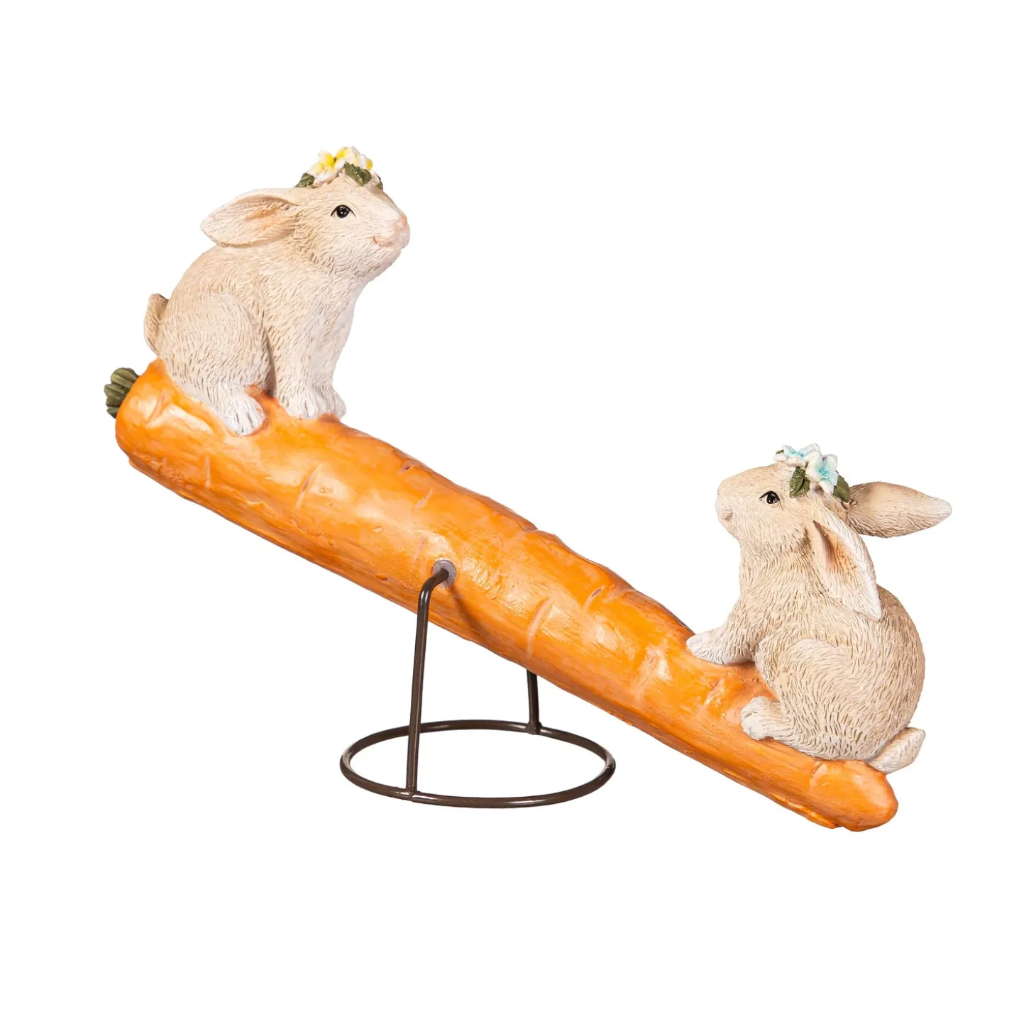 Decorative Accents>Plow & Hearth Bunnies on Carrot Seesaw Resin Table Decor, 8"L