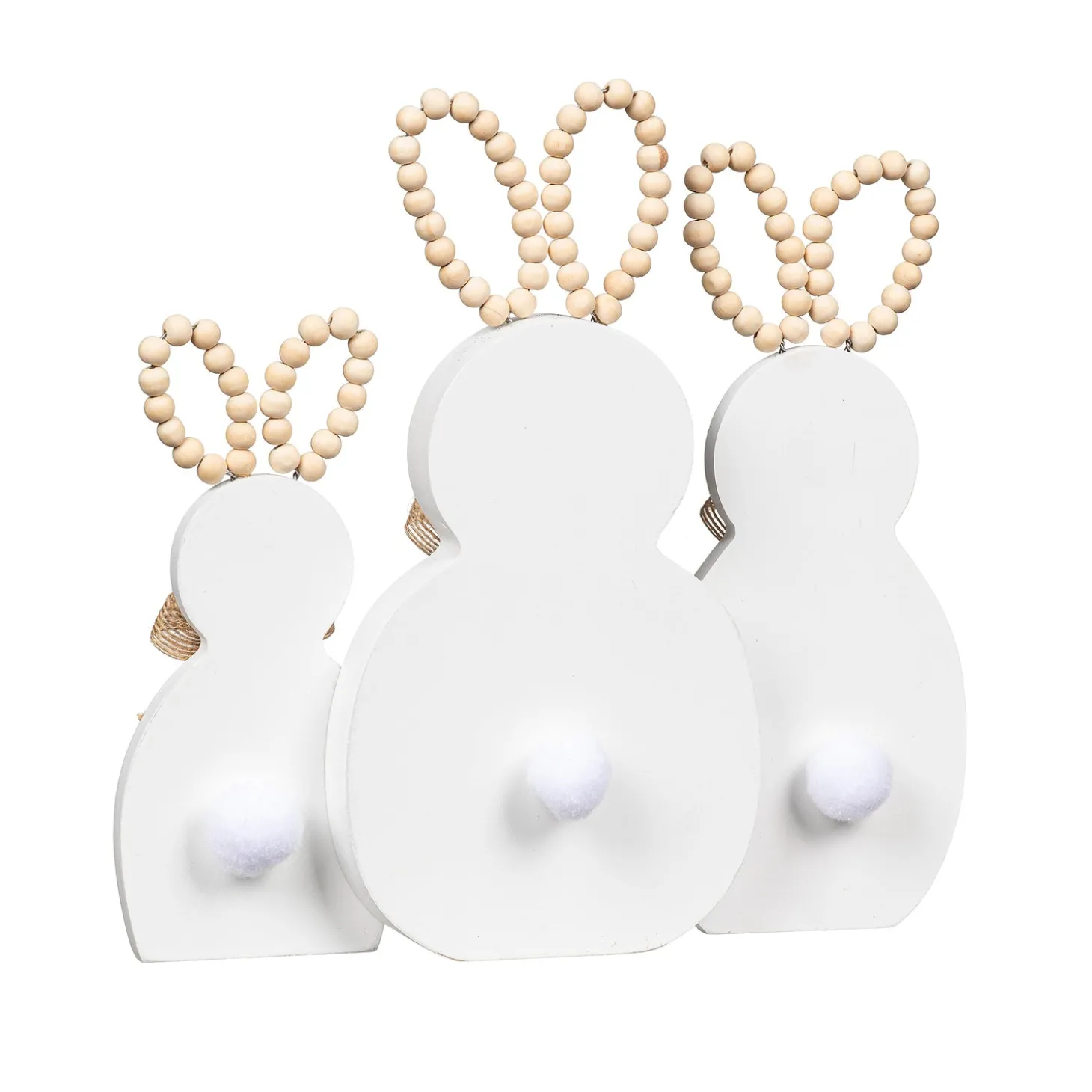 Decorative Accents>Plow & Hearth Bunny Trio with Beaded Ears Wood Table Decor, 11.25"L