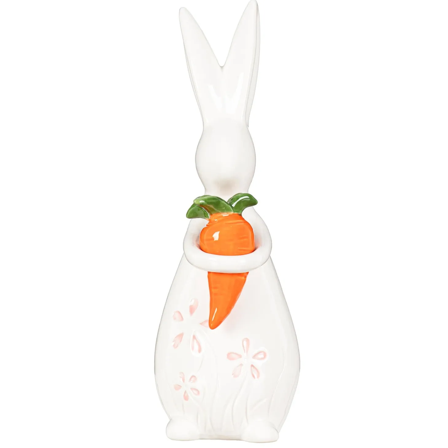 Decorative Accents>Plow & Hearth Bunny with Carrot Ceramic Table Decor, 12.5"H