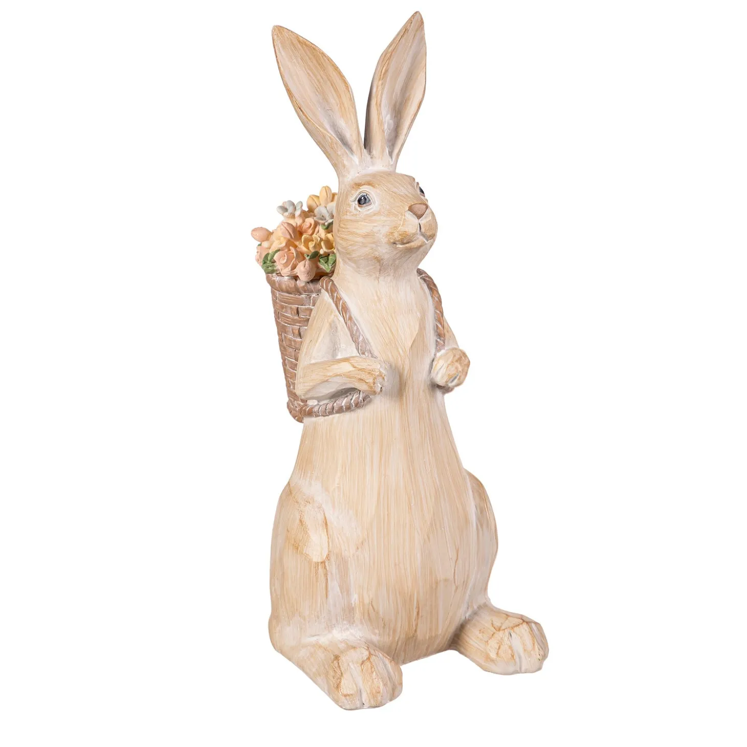 Decorative Accents>Plow & Hearth Bunny with Flower Basket Resin Table Décor, 10.5"