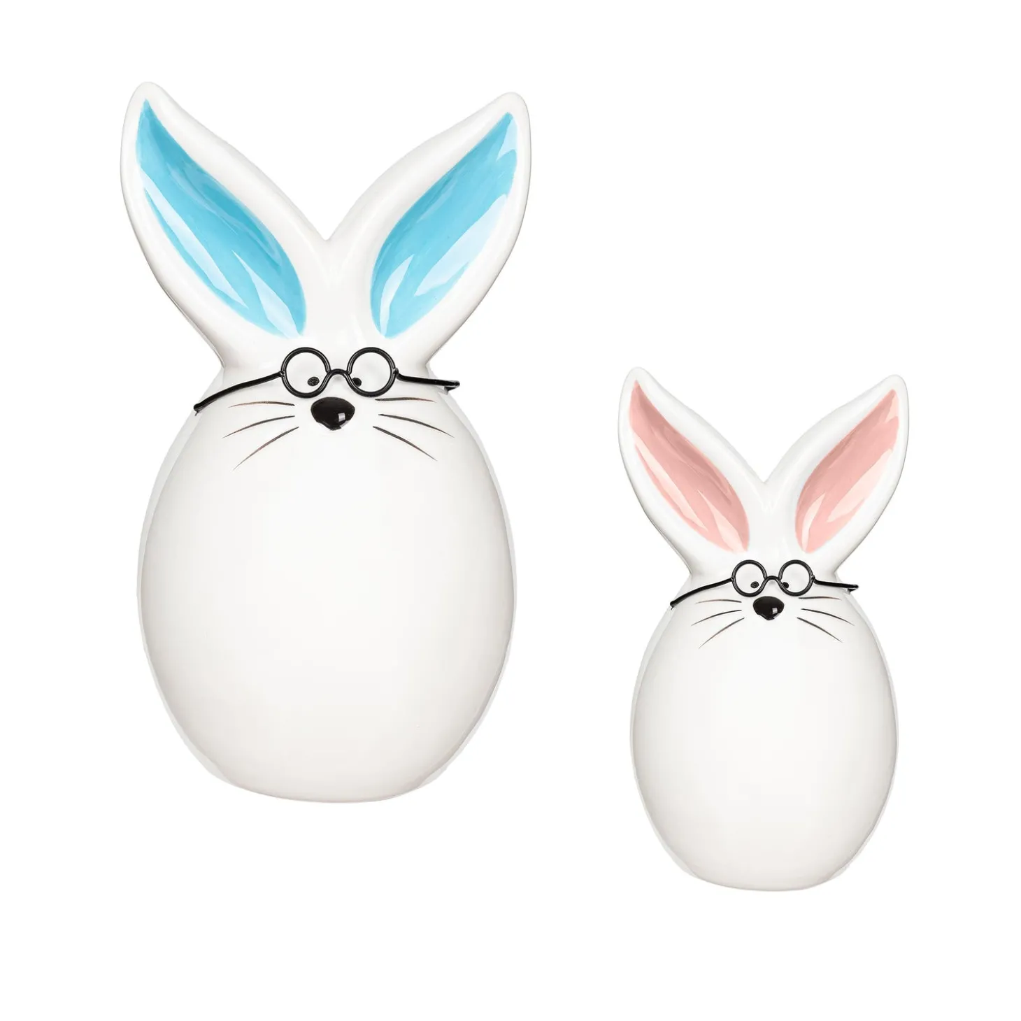 Decorative Accents>Plow & Hearth Bunny with Glasses Ceramic Table Decor Set