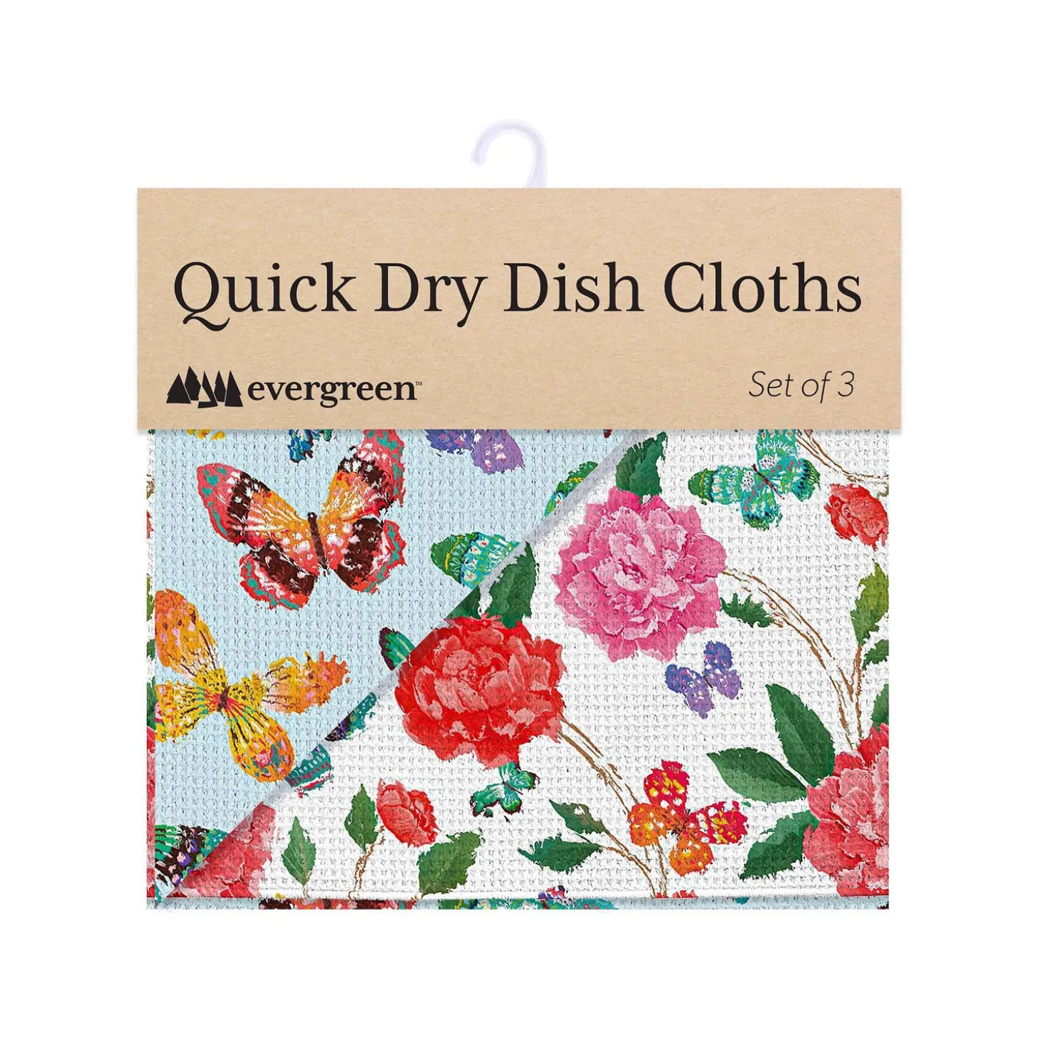 Kitchen Linens>Plow & Hearth Butterfly Toile Quick Dry Dish Cloth, Set of 3, 10" x 10"