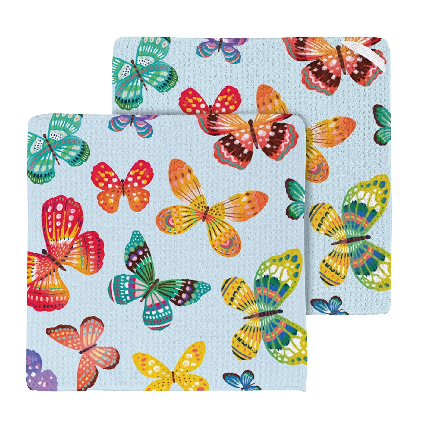 Kitchen Linens>Plow & Hearth Butterfly Toile Quick Dry Dish Cloth, Set of 3, 10" x 10"