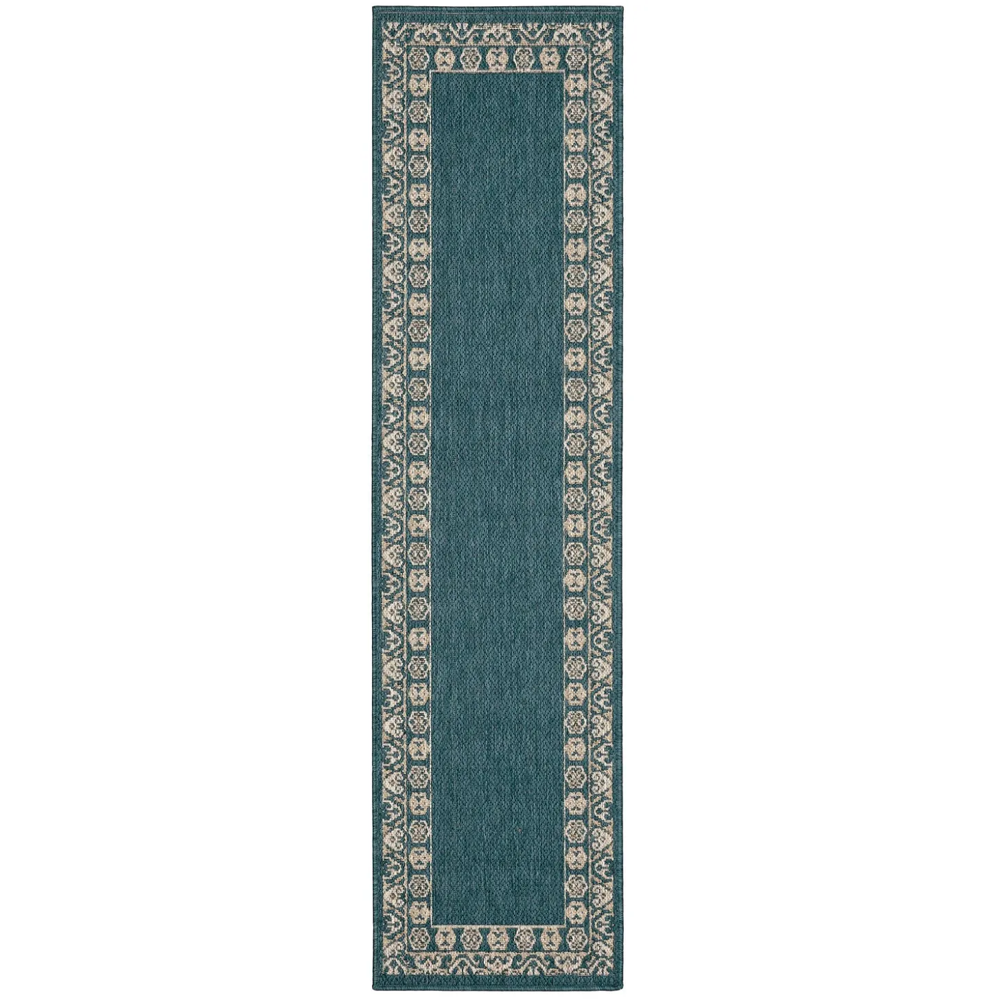 Area Rugs>Plow & Hearth Cambridge Lace Indoor/Outdoor Border Rug, 6'7" x 9'2" Blue