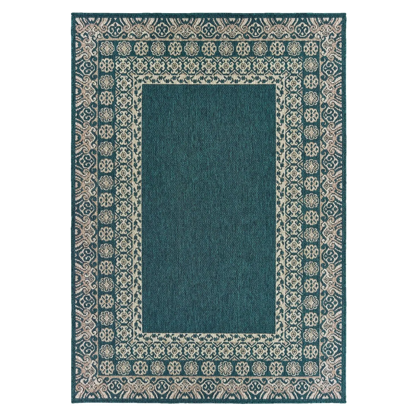 Area Rugs>Plow & Hearth Cambridge Lace Indoor/Outdoor Border Rug, 6'7" x 9'2" Blue