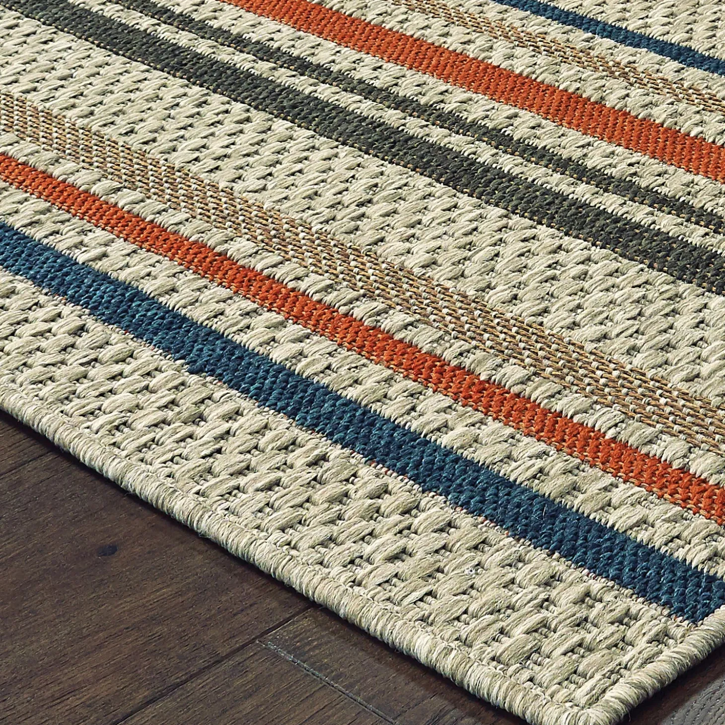 Area Rugs>Plow & Hearth Cambridge Stripe Indoor/Outdoor Rug, 6'7" x 9'2" NeutralGray