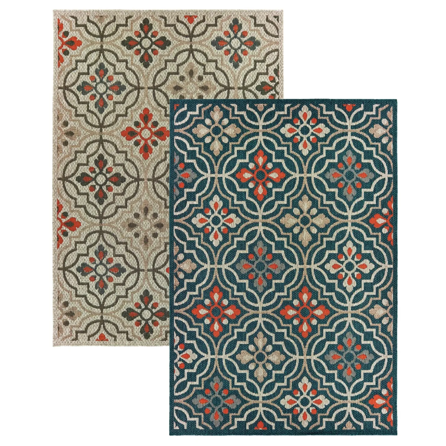 Area Rugs>Plow & Hearth Cambridge Tilework Indoor/Outdoor Rug, 5'3" x 7'3"