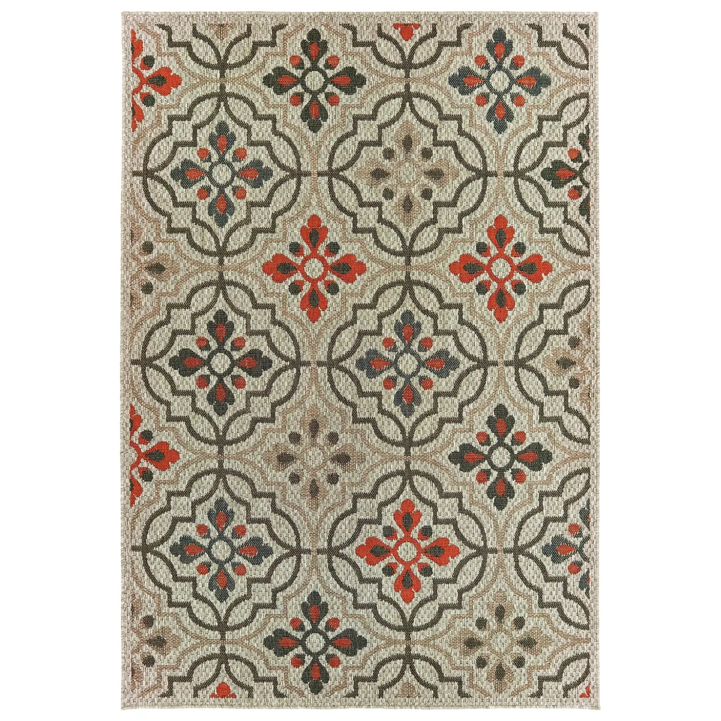Area Rugs>Plow & Hearth Cambridge Tilework Indoor/Outdoor Rug, 5'3" x 7'3"