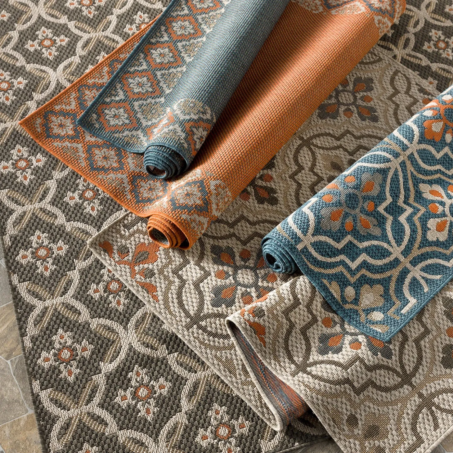 Area Rugs>Plow & Hearth Cambridge Tilework Indoor/Outdoor Rug, 5'3" x 7'3"