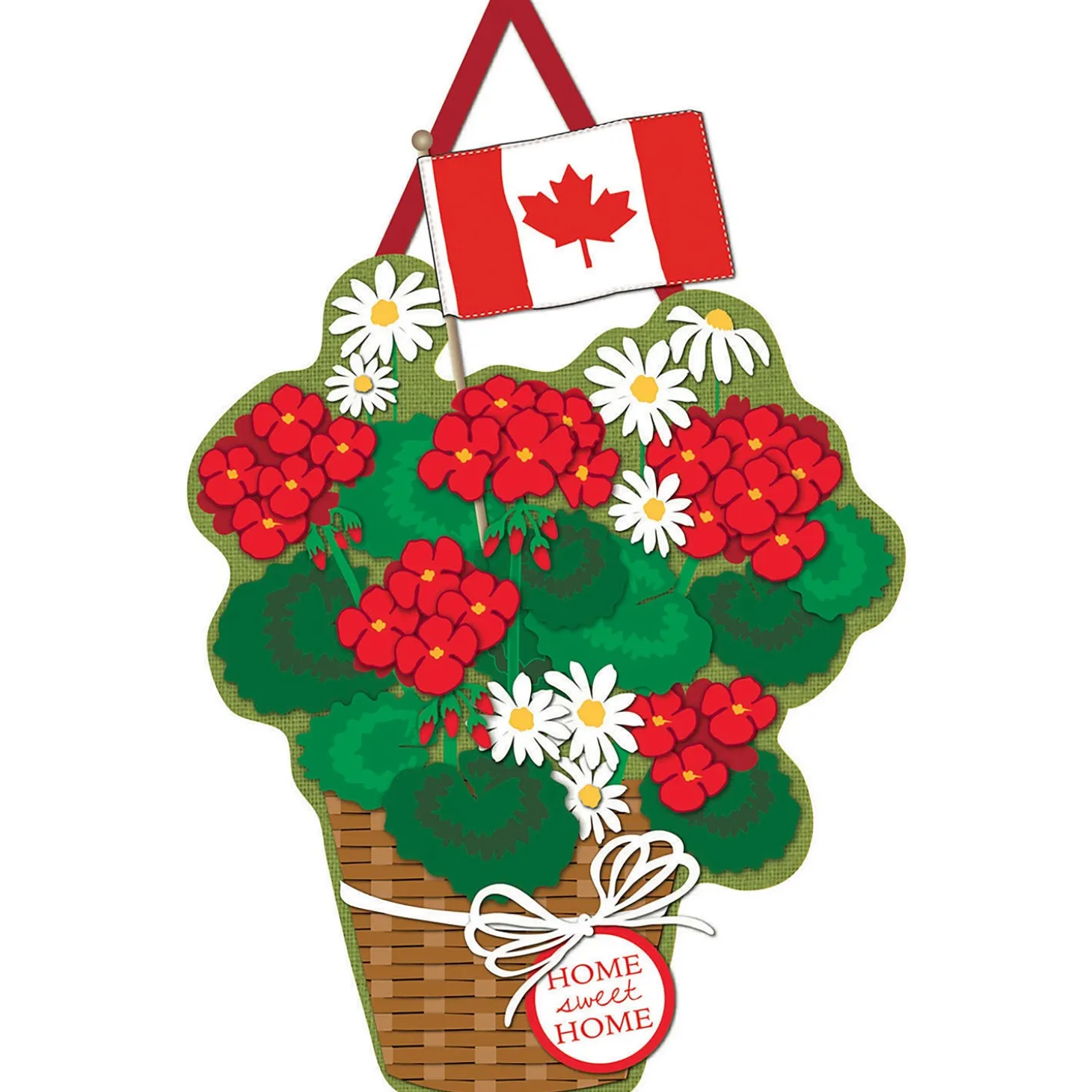 Fabric Door Hangers>Plow & Hearth Canadian Patriotic Basket of Flowers Burlap Door Decor