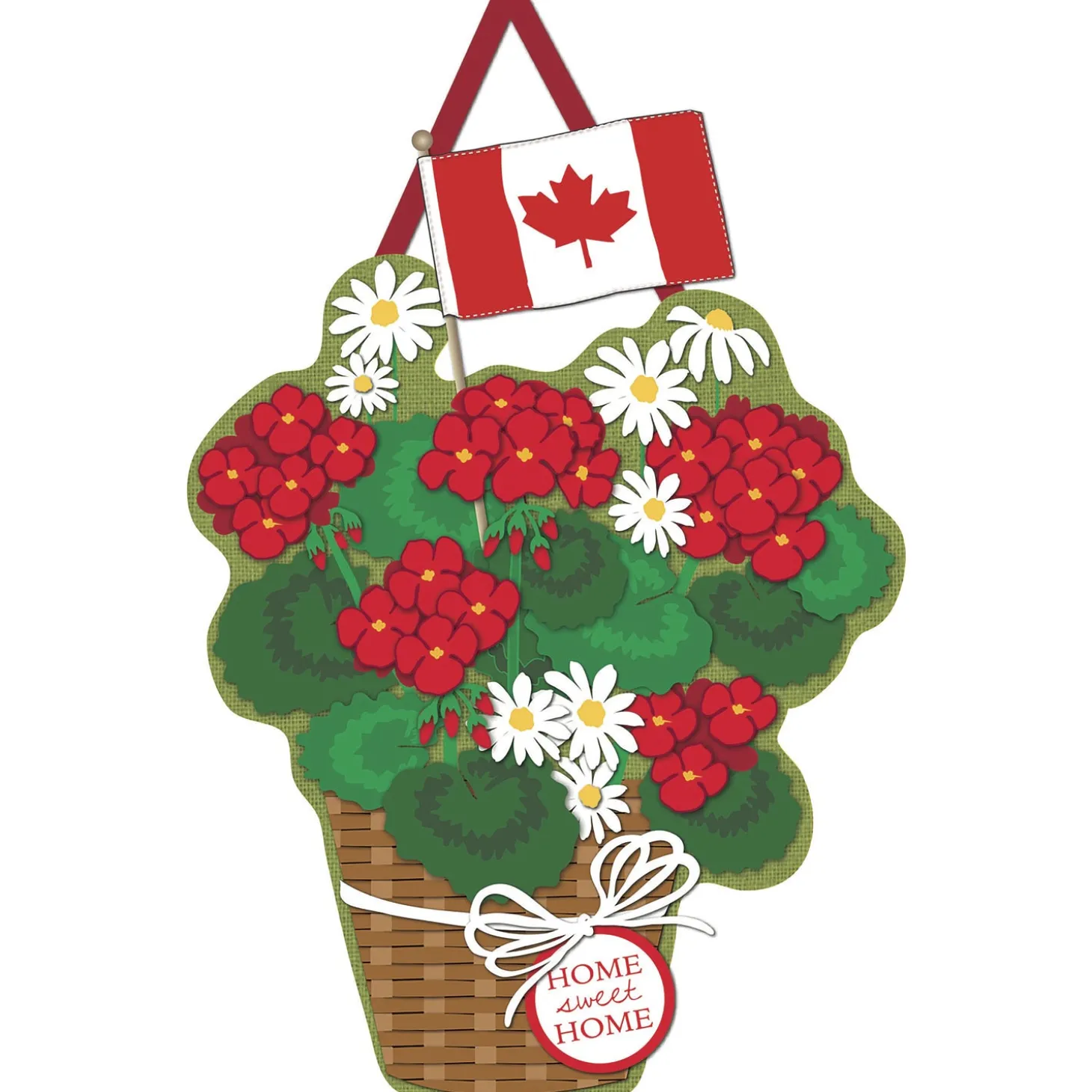 Fabric Door Hangers>Plow & Hearth Canadian Patriotic Basket of Flowers Burlap Door Decor