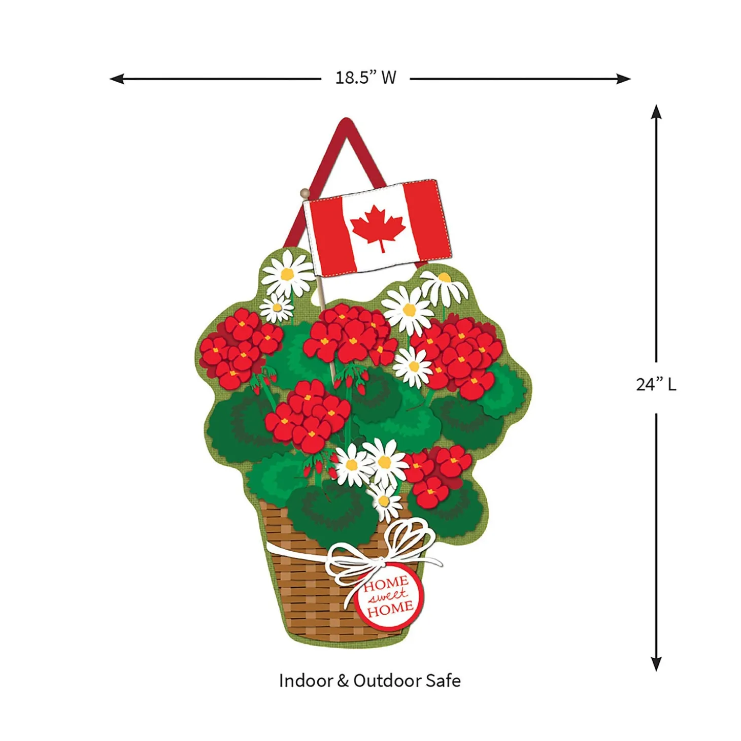 Fabric Door Hangers>Plow & Hearth Canadian Patriotic Basket of Flowers Burlap Door Decor