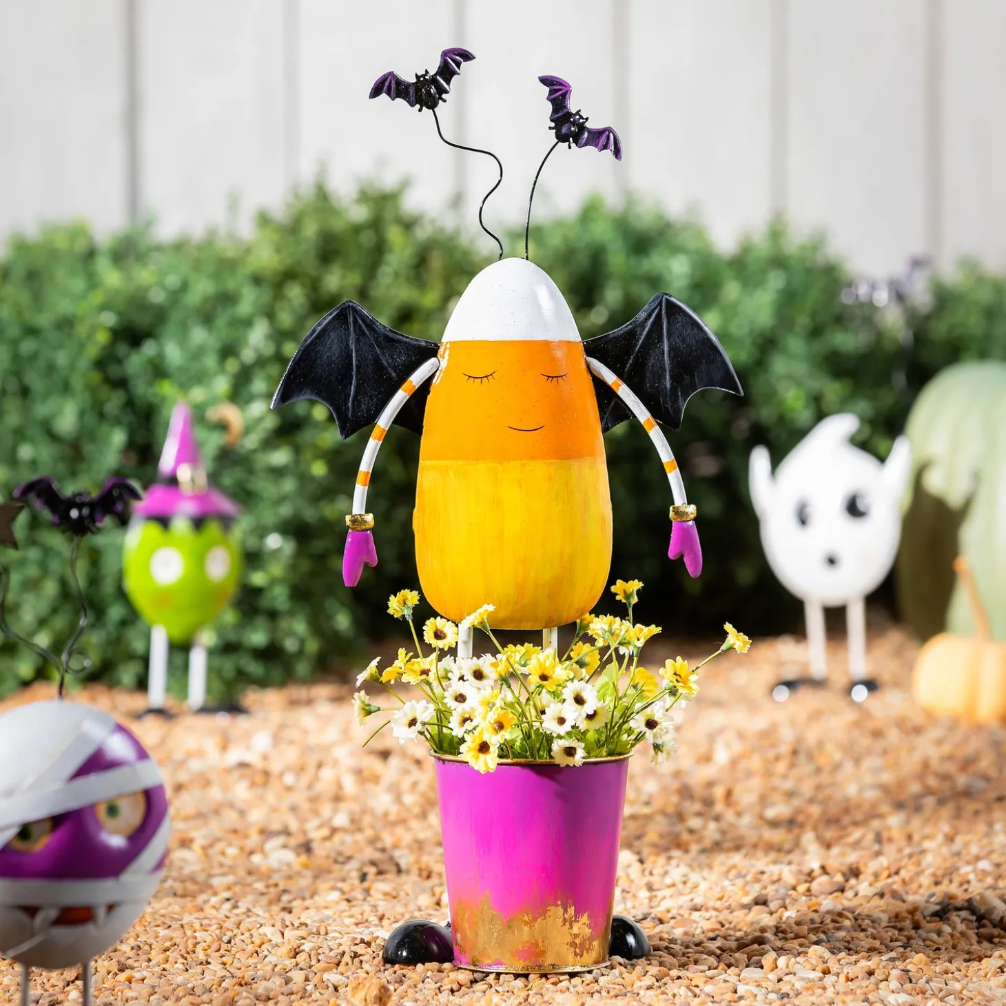 Garden Statues>Plow & Hearth Candy Corn Candy Bucket Metal Statue, 21"H