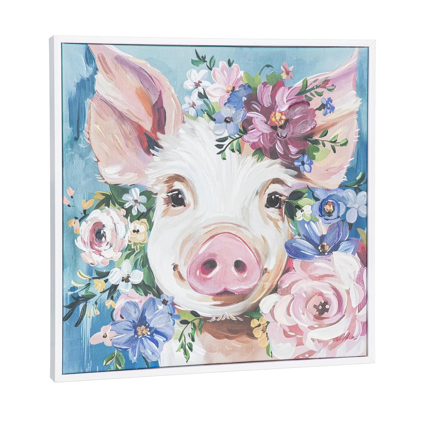 Wall Art>Plow & Hearth Canvas Wall Art with Wooden Frame, Pig, 24" L x 24" H