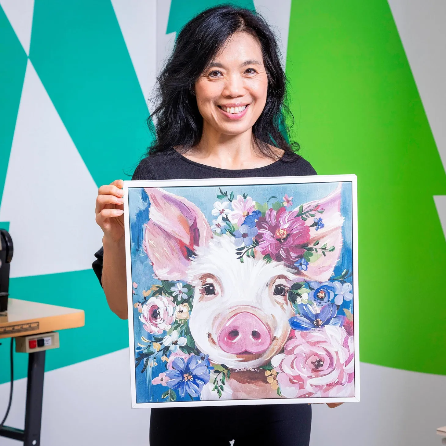 Wall Art>Plow & Hearth Canvas Wall Art with Wooden Frame, Pig, 24" L x 24" H