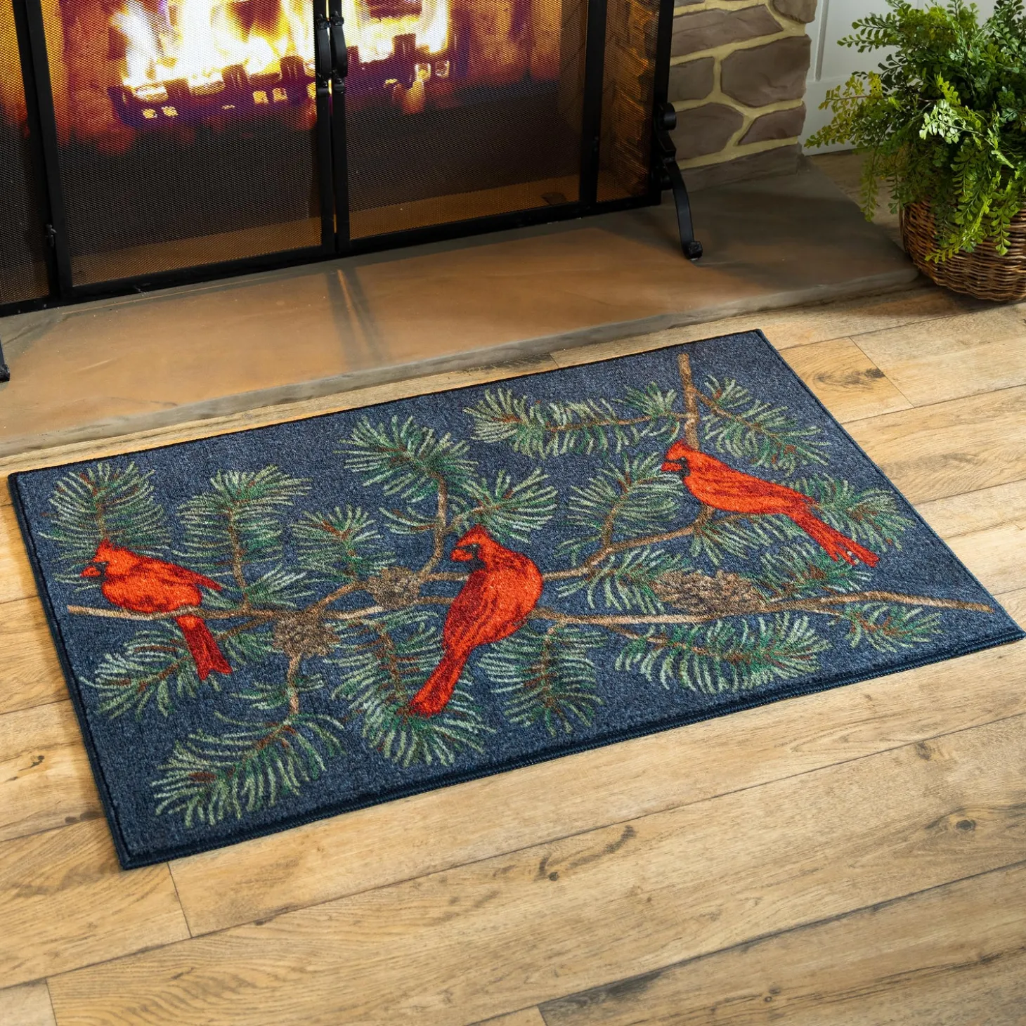Area Rugs>Plow & Hearth Cardinals on a Pine Bough Rug
