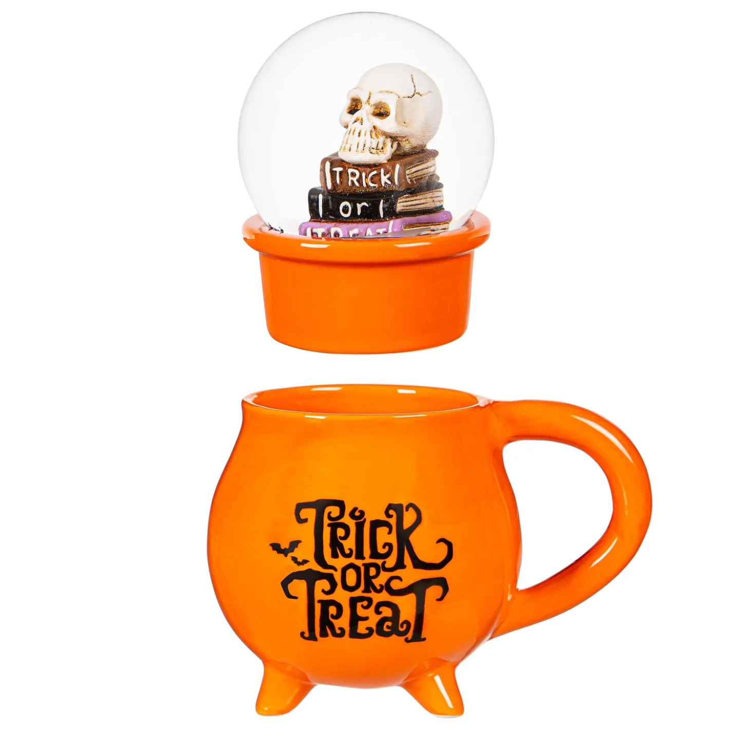 Coffee & Tea Cups>Plow & Hearth Ceramic Cup with Water Globe Topper w/ Gift Box, Trick or Treat Multi