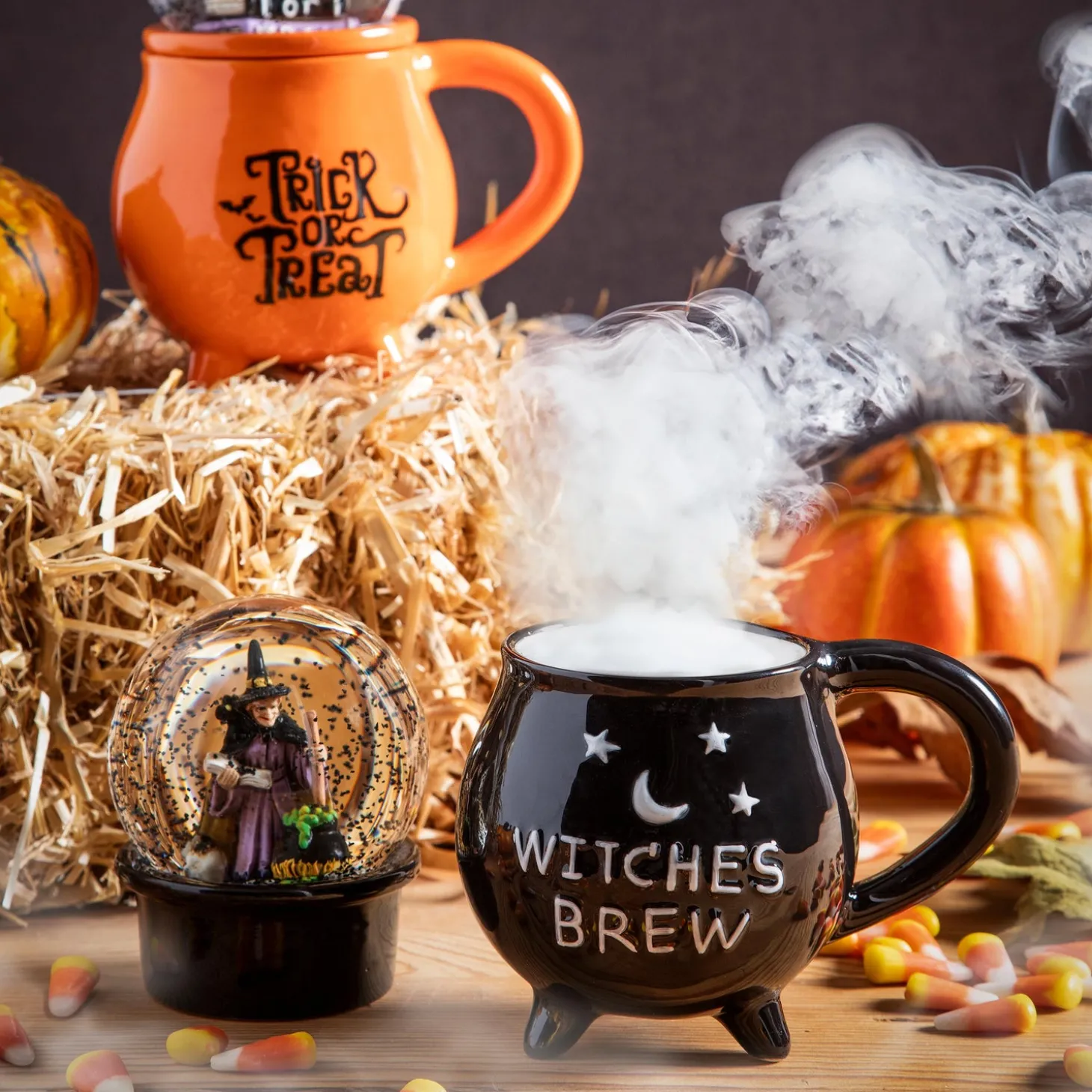 Coffee & Tea Cups>Plow & Hearth Ceramic Cup with Water Globe Topper w/ Gift Box, Witches Brew Multi