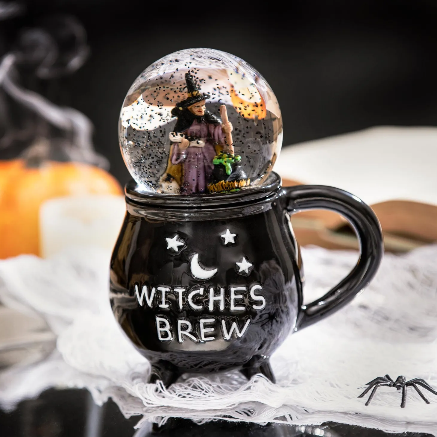 Coffee & Tea Cups>Plow & Hearth Ceramic Cup with Water Globe Topper w/ Gift Box, Witches Brew Multi