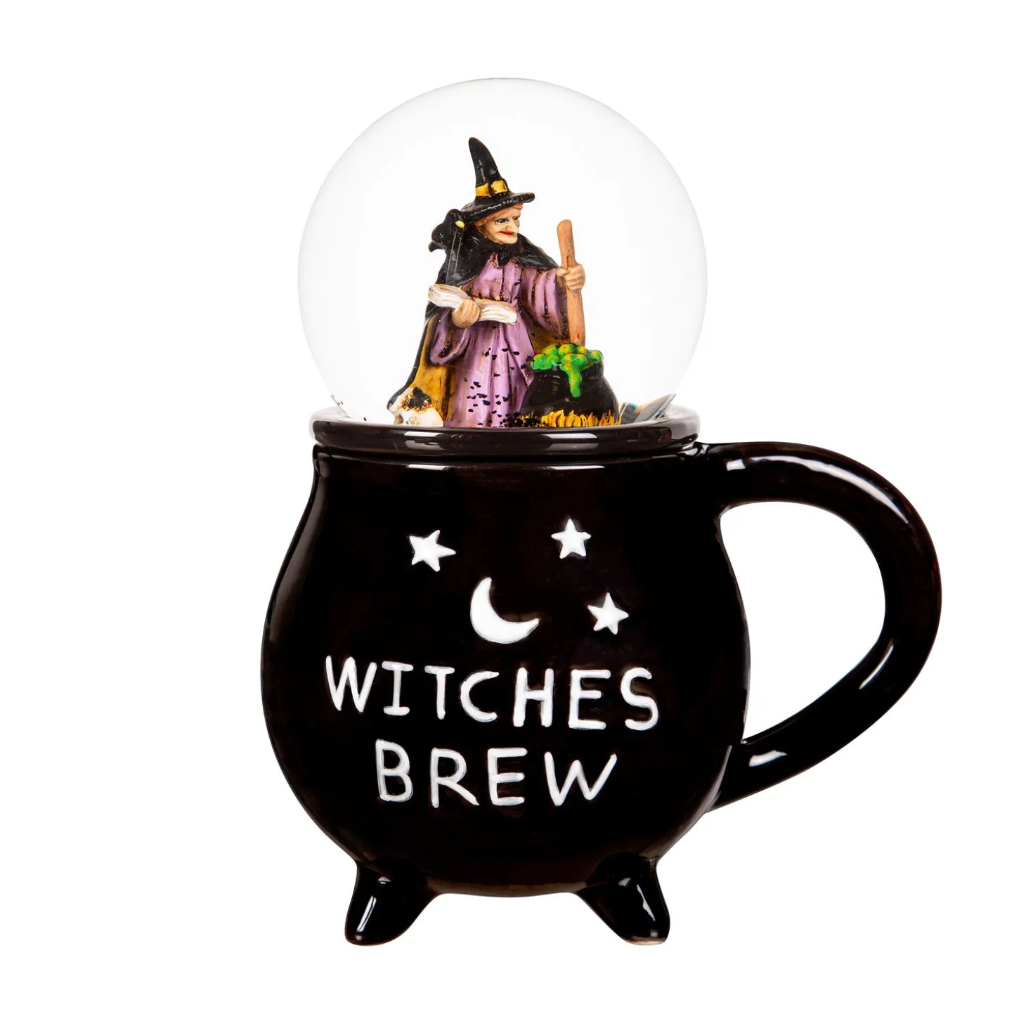 Coffee & Tea Cups>Plow & Hearth Ceramic Cup with Water Globe Topper w/ Gift Box, Witches Brew Multi