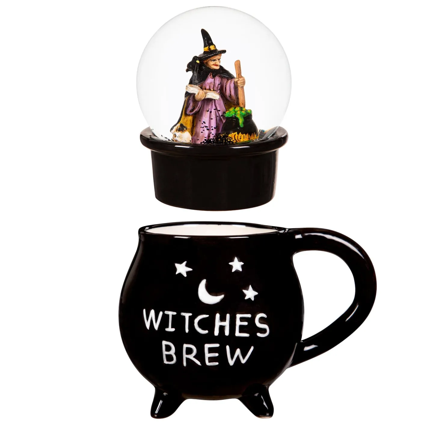 Coffee & Tea Cups>Plow & Hearth Ceramic Cup with Water Globe Topper w/ Gift Box, Witches Brew Multi