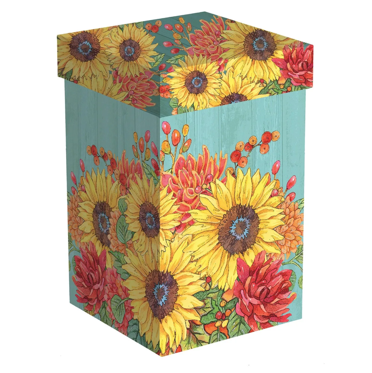 Travel Cups>Plow & Hearth Ceramic Perfect Travel Cup, 17oz, w/ Gift Box, Sunflower Bouquets