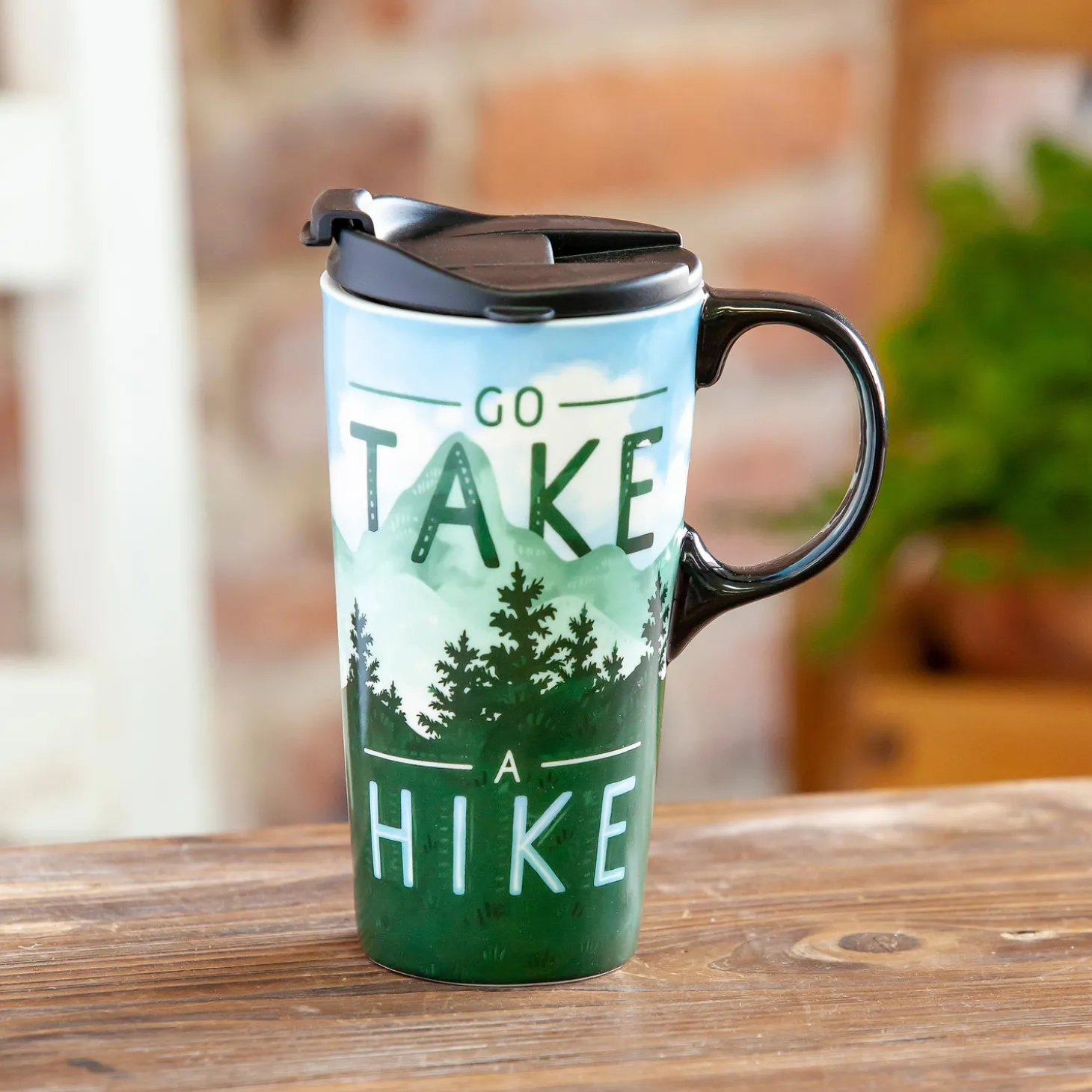 Travel Cups>Plow & Hearth Ceramic Travel Cup w/box, 17 OZ., Go Take a Hike