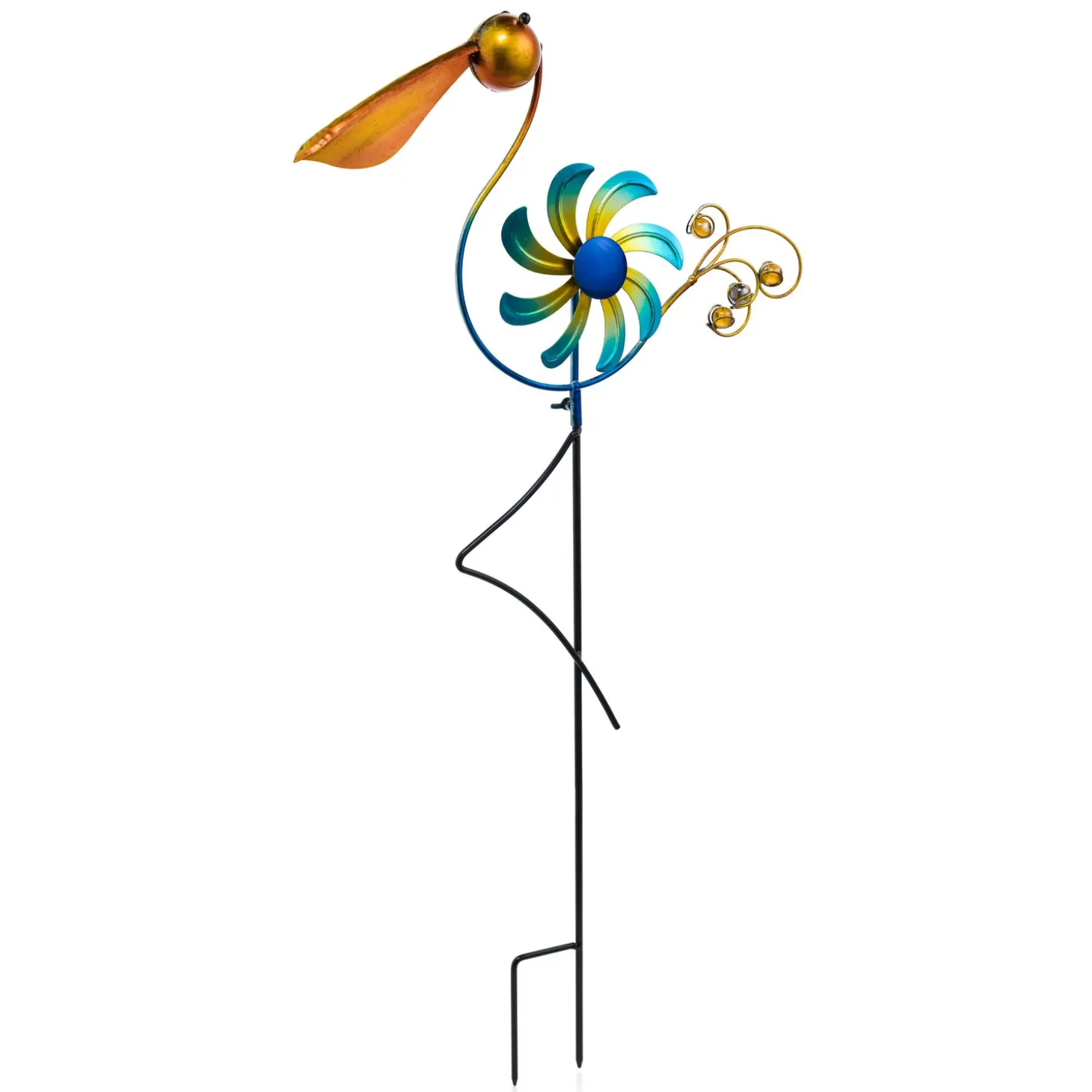 Wind Spinners | Garden Stakes>Plow & Hearth Cheerful Summer Days Windspinner Garden Stake, Yellow/blue Bird, Short