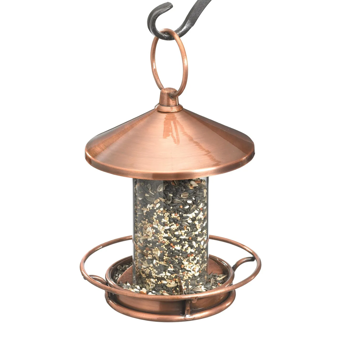 Bird Feeders>Plow & Hearth Classic Cylinder Perch Bird Feeder in Antiqued and Plexiglass Copper